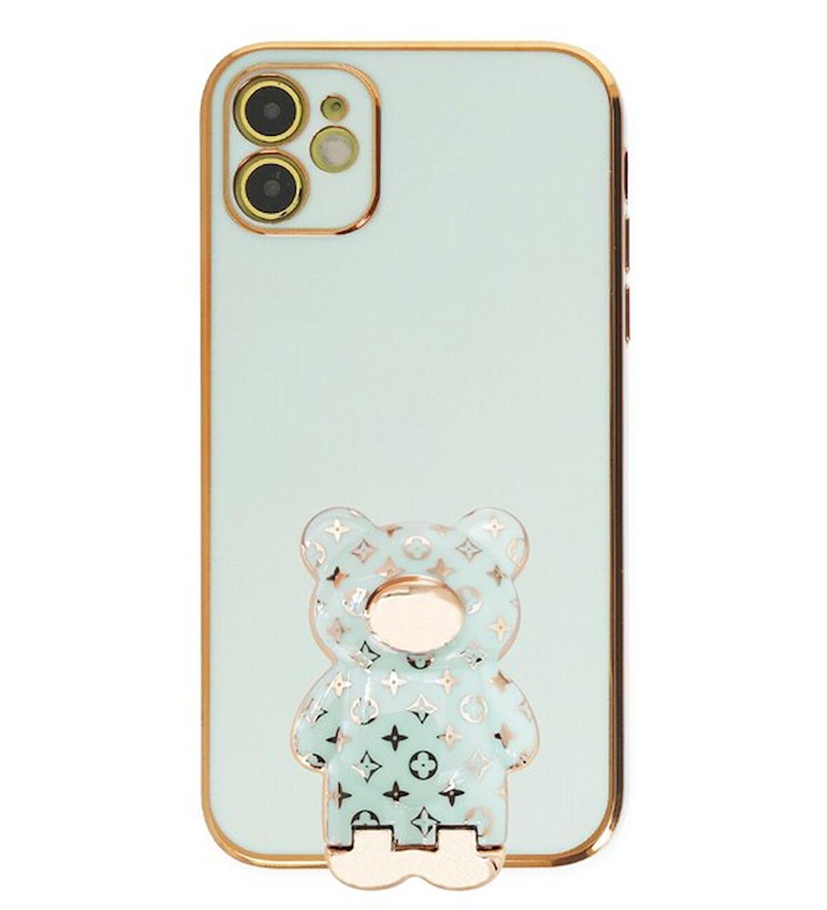 Smcase Apple iPhone 12 Kılıf Standlı Kamera Korumalı Cute Bear Silikon