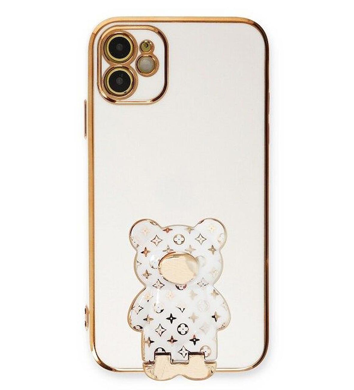 Smcase Apple iPhone 12 Kılıf Standlı Kamera Korumalı Cute Bear Silikon