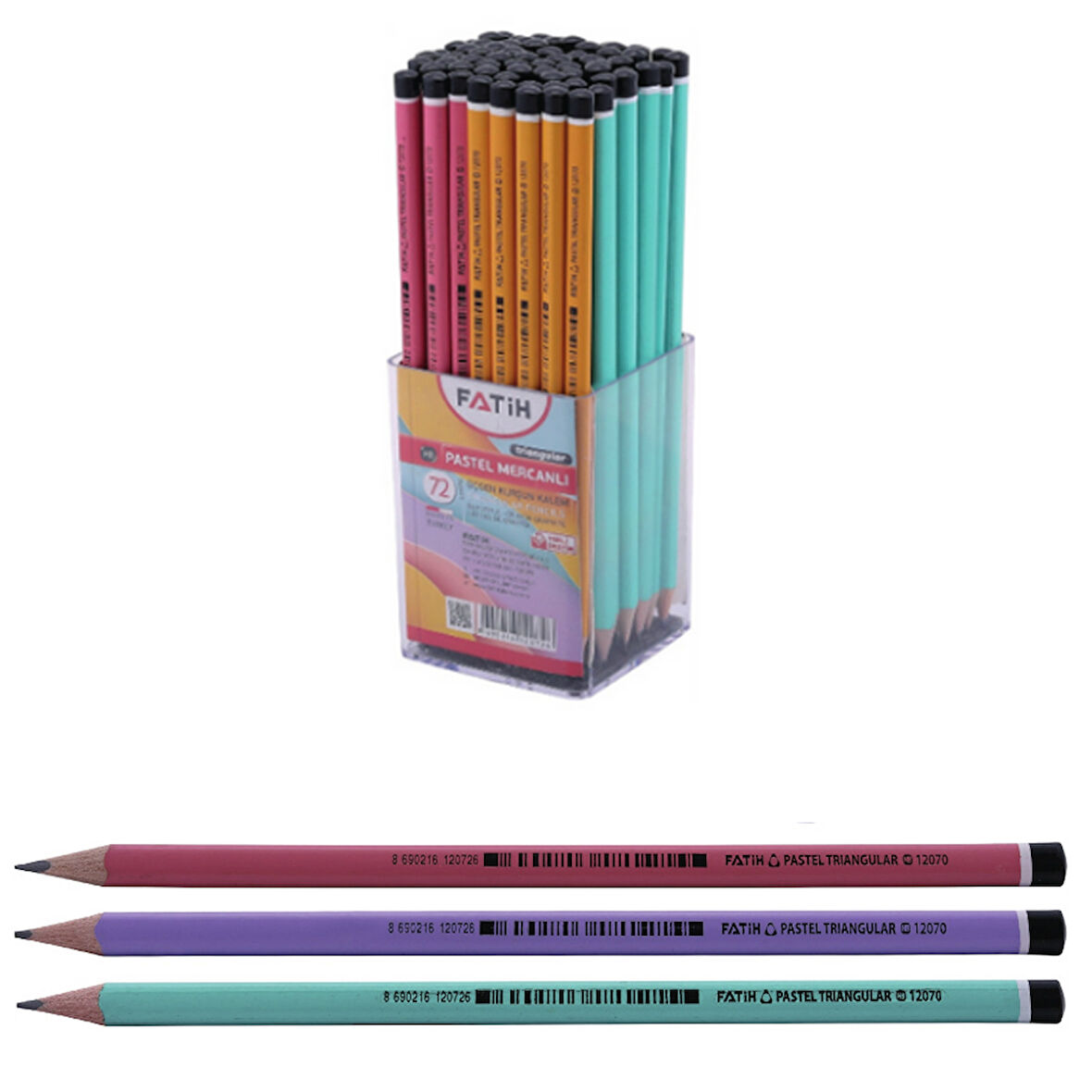 Fatih Kurşun Kalem Üçgen Mercanlı Pastel Renkli ( 72 Lİ )