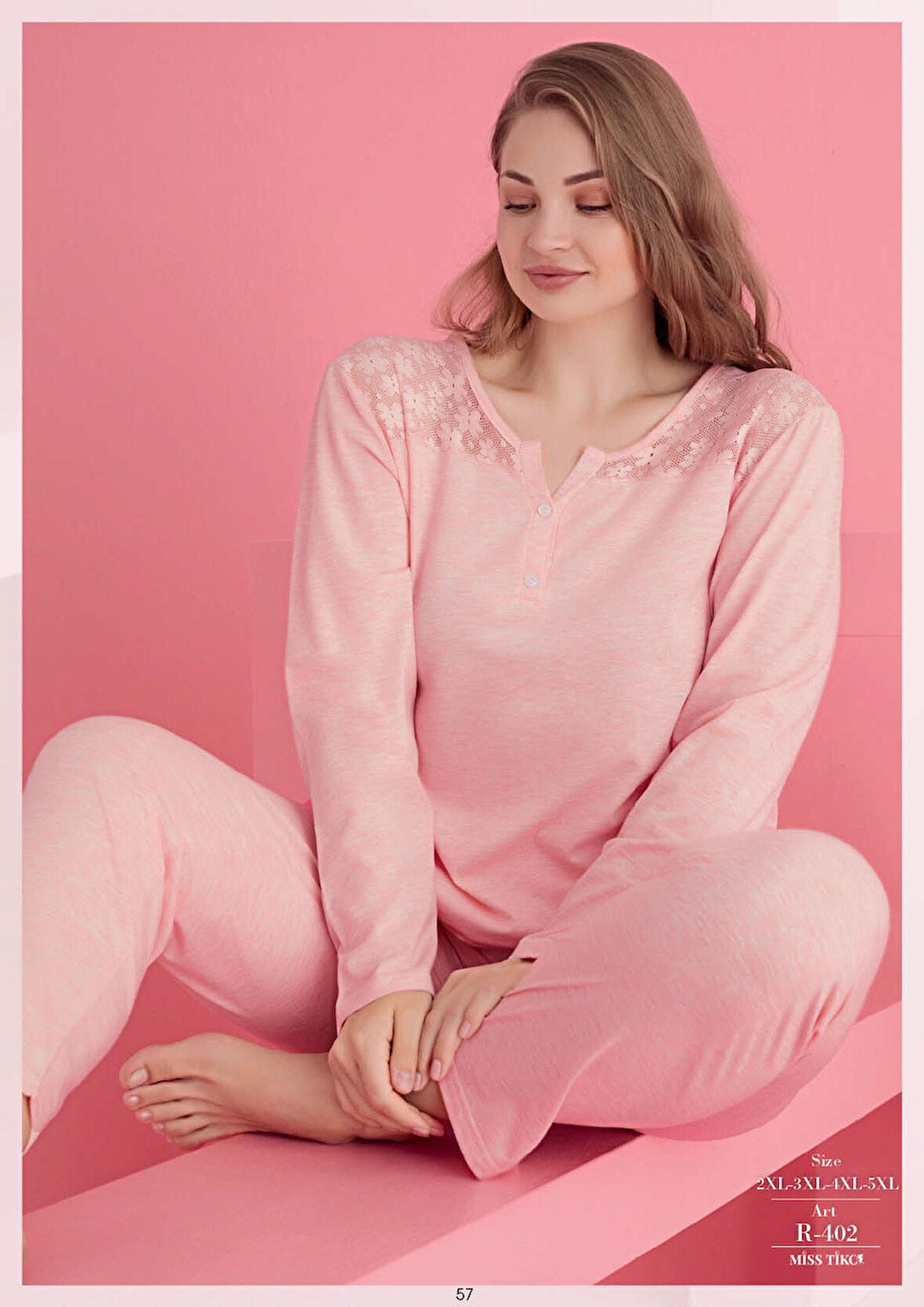 Bicomi Büyük Beden Pamuklu Dantel İşlemeli Pijama Takımı