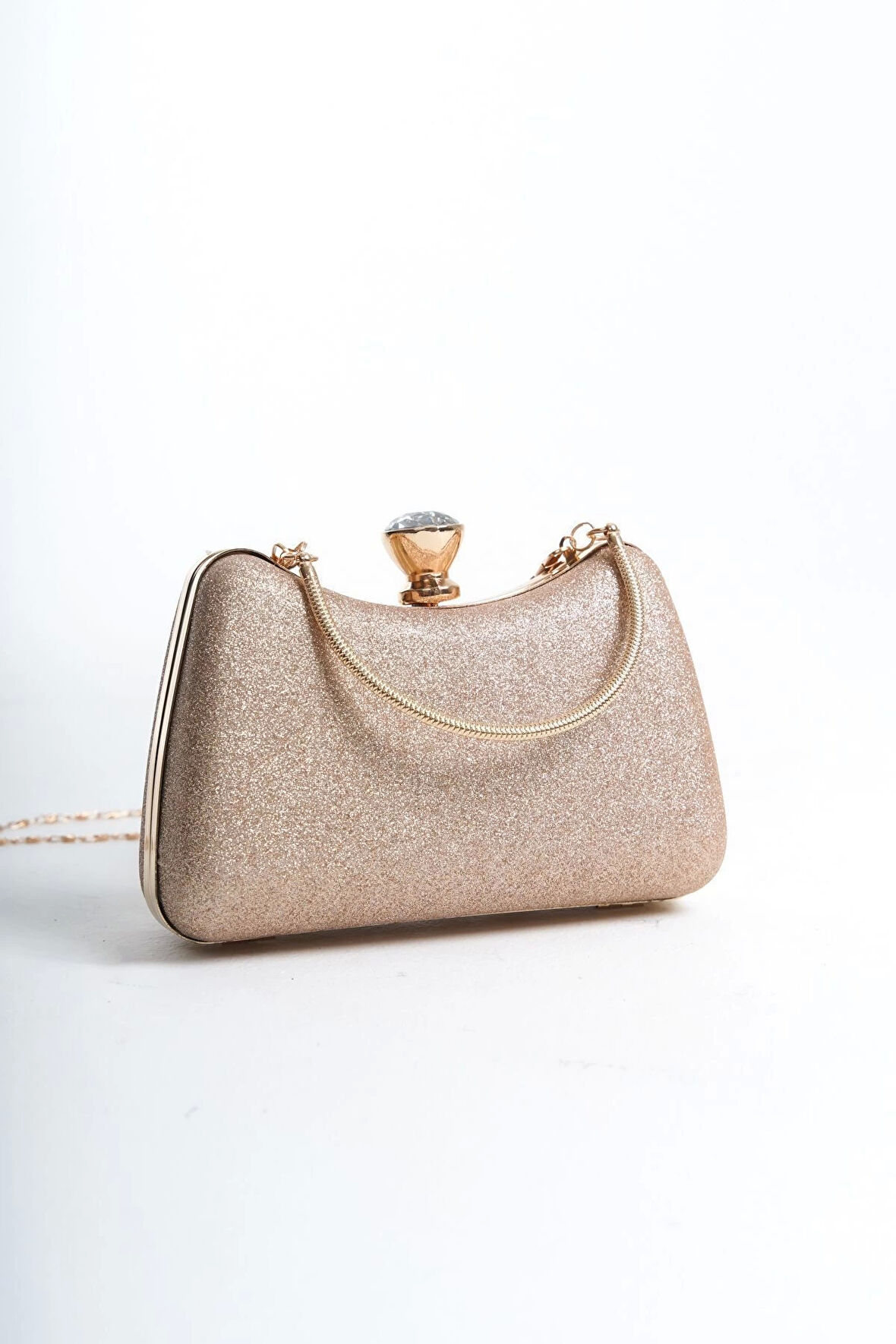 Belinda Gold Simli Kristal Taş Kapama Clutch Abiye Portföy Çanta