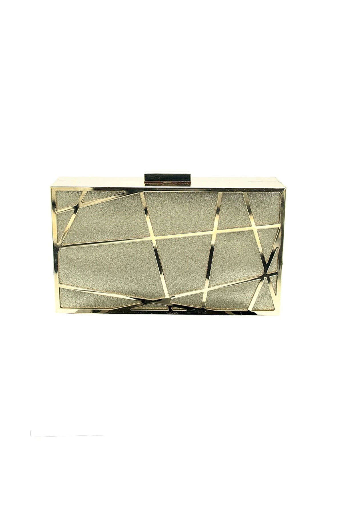 Alessia Gold Geometrik Çizgi Model Clutch Abiye Portföy Çanta