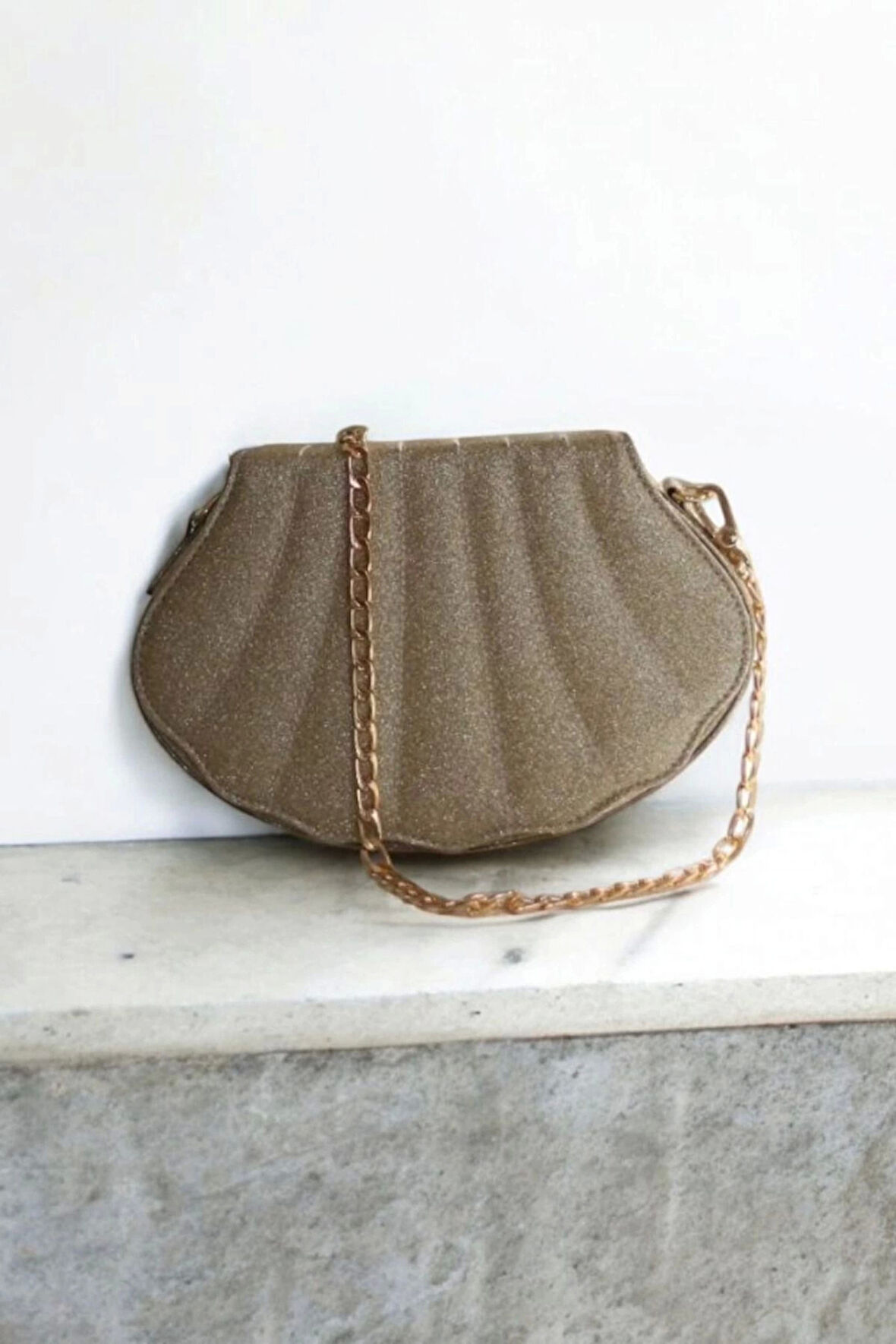 Lalin Gold Kristal Deri Zincir Askılı Kadın Abiye Clutch Çanta