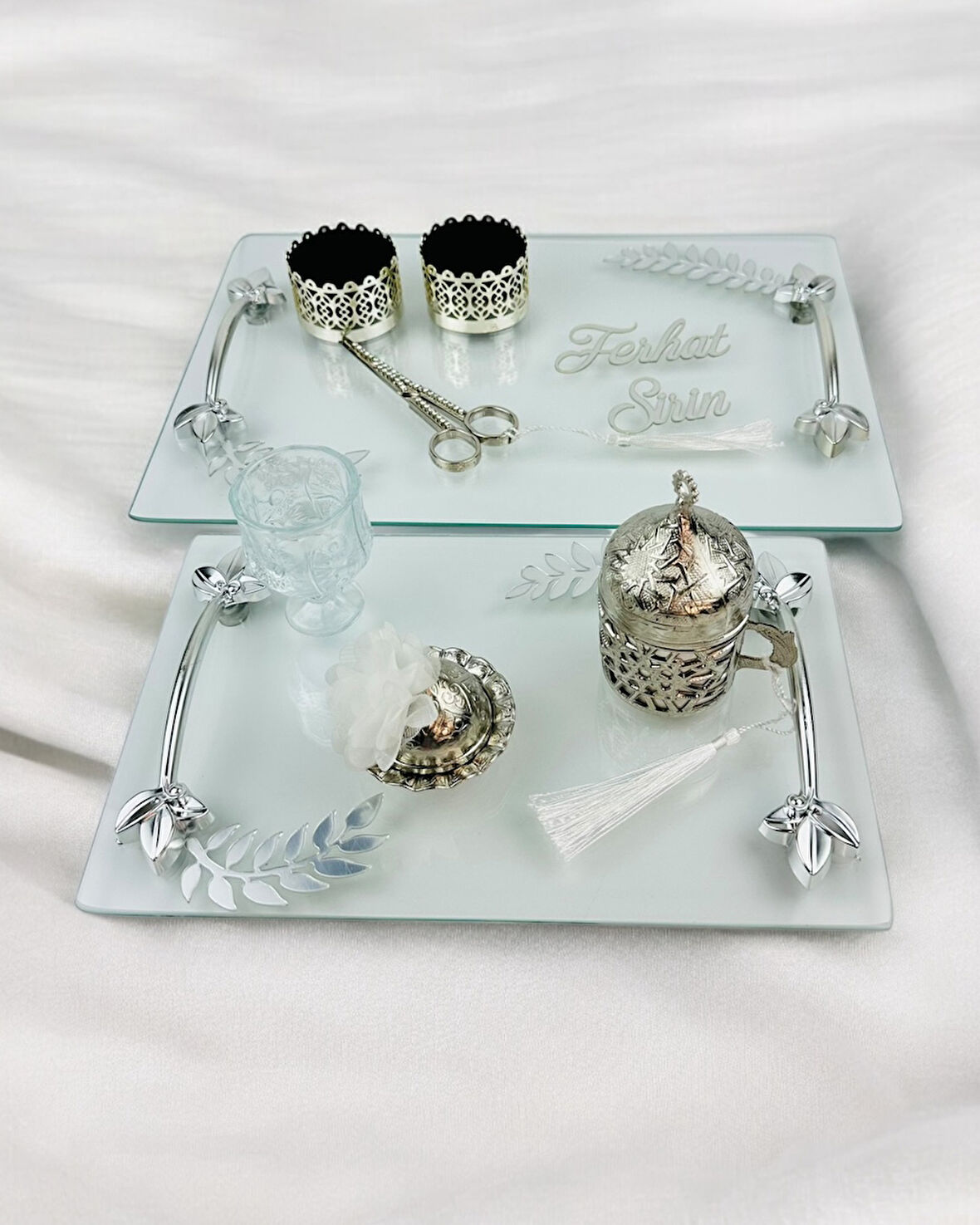 Admire Şeffaf Nişan Tepsisi ve Damat Kahve Fincan Tepsisi