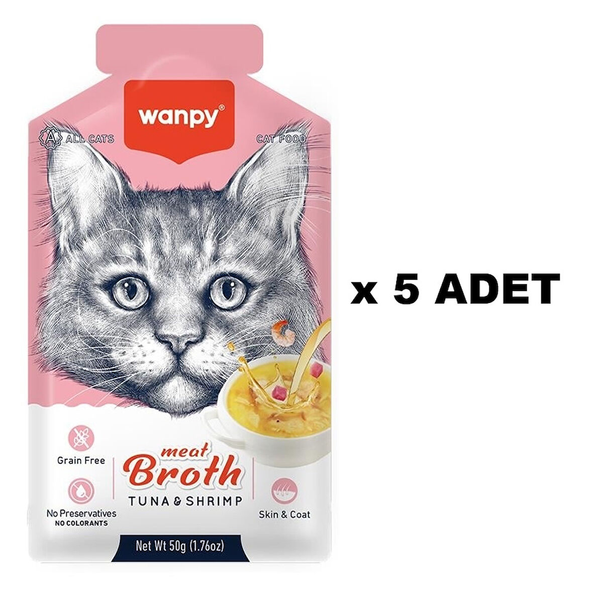 Wanpy Kediler için Karidesli Ton Balığı Eti Çorbası 50 gr X 5 ADET