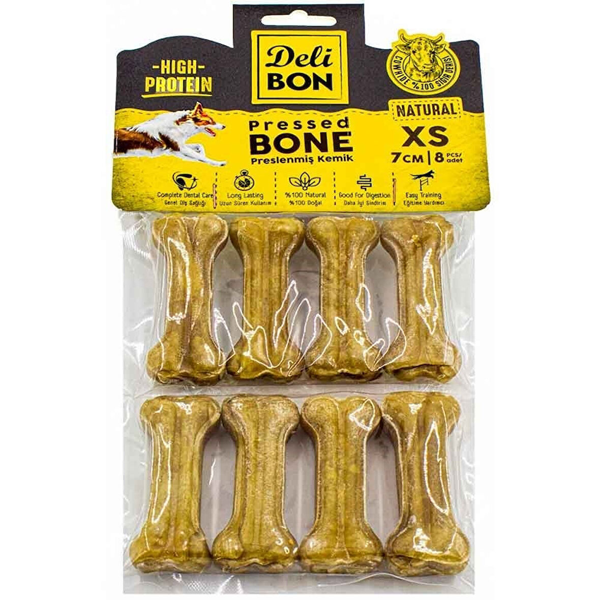 DeliBon Deri Press Köpek Kemik 7Cm Xs Boy 8Li Paket Natural