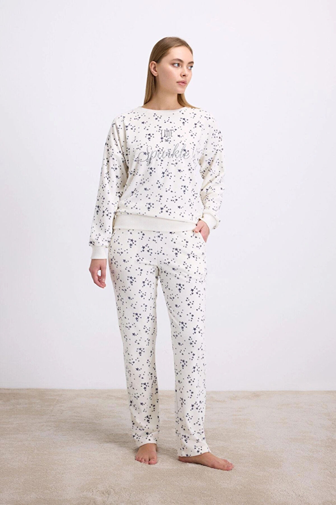 Bicomi Yıldız Desenli Tencel Pamuklu 2li Pijama Takımı