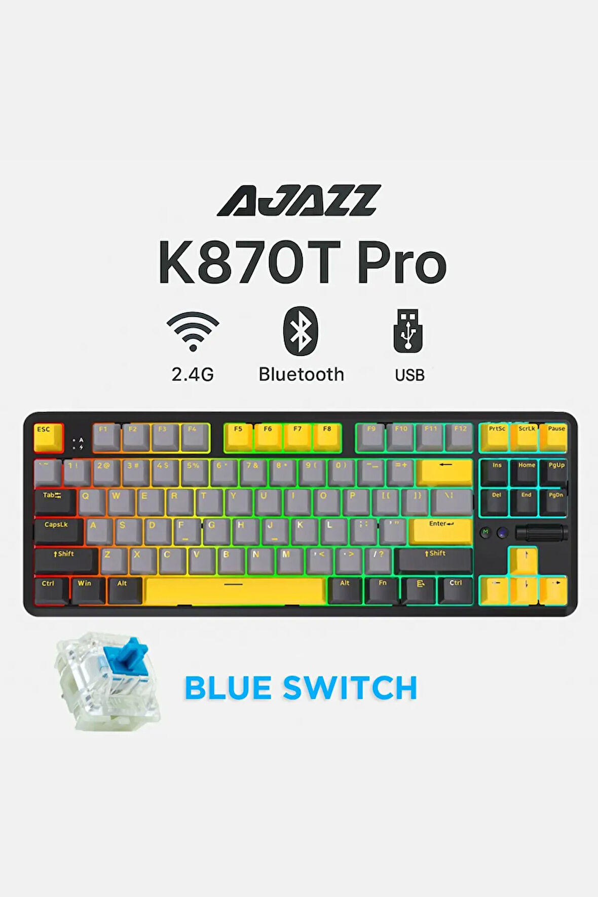 K870T Pro 3 Modlu  Uyumlu Hot-Swap RGB, Mekanik Klavye - Siyah