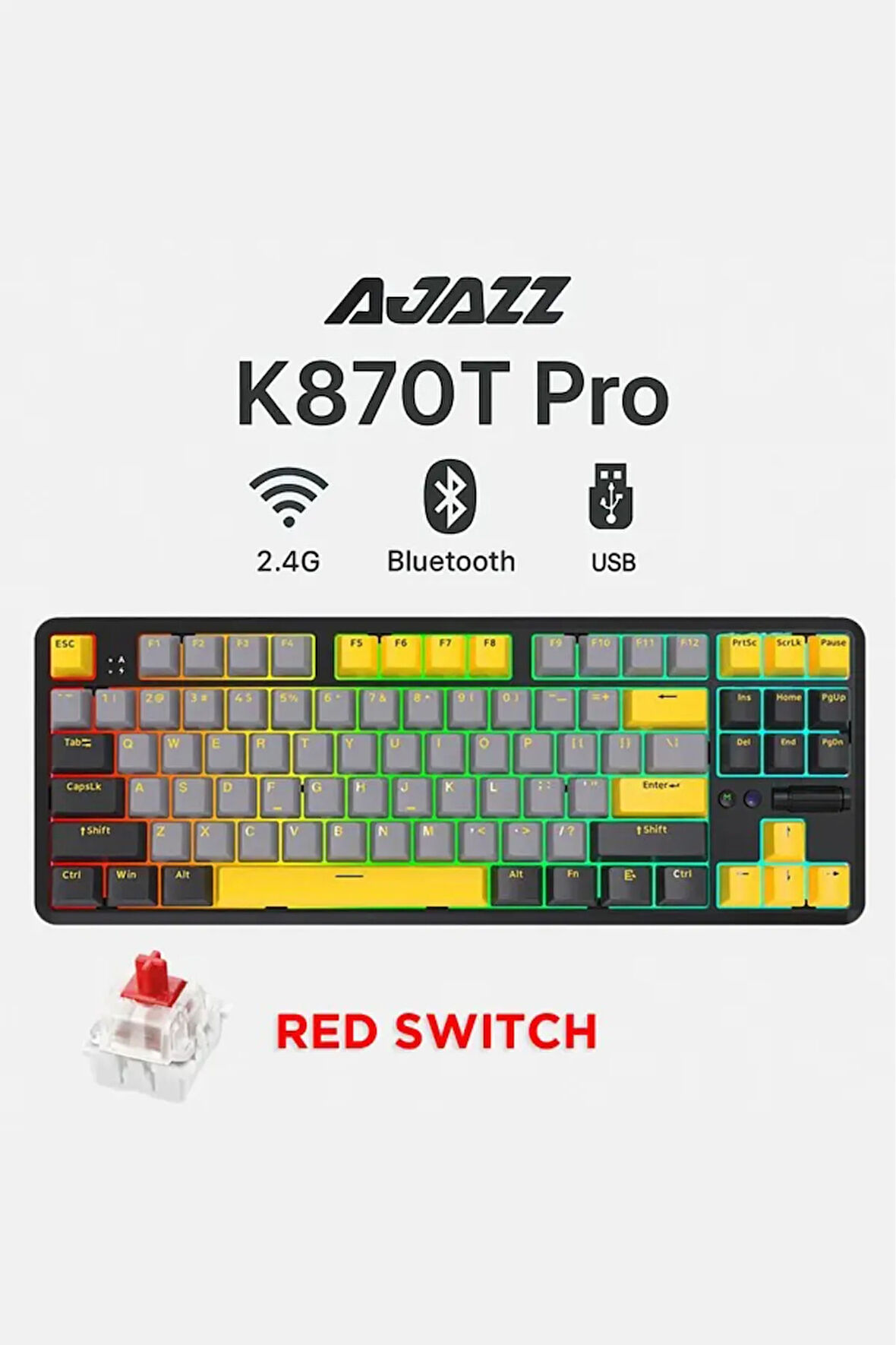 K870T Pro 3 Modlu Hot-Swap RGB, Mekanik Klavye - Siyah