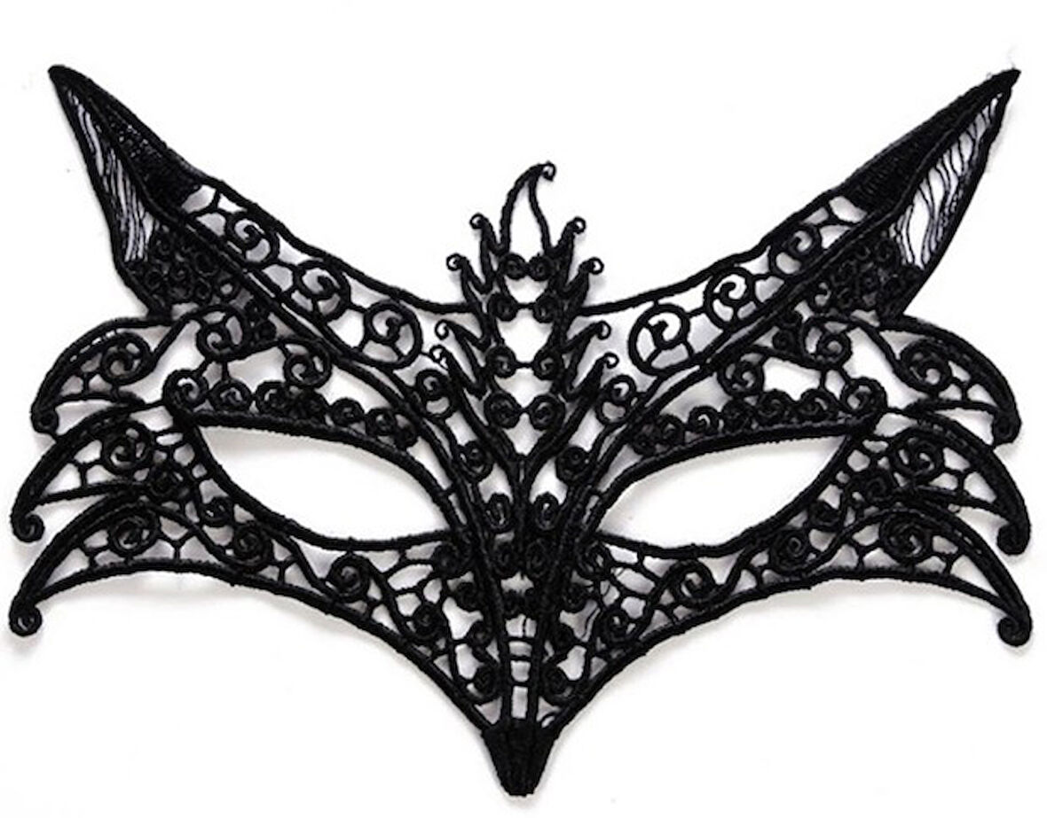 Siyah Renk Dantel İşlemeli Örgü Parti Maskesi