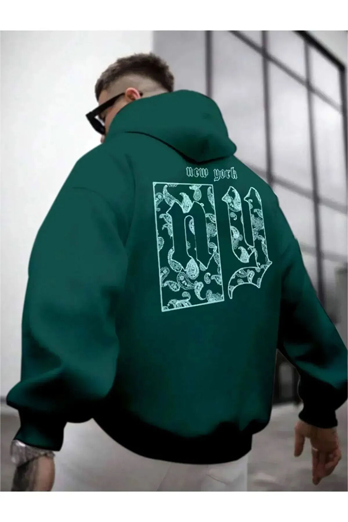 Erkek Yeşil  Ny Life  Baskılı Sweatshirt