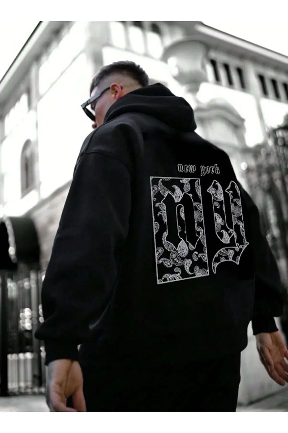 Erkek Siyah Ny Life  Baskılı Sweatshirt