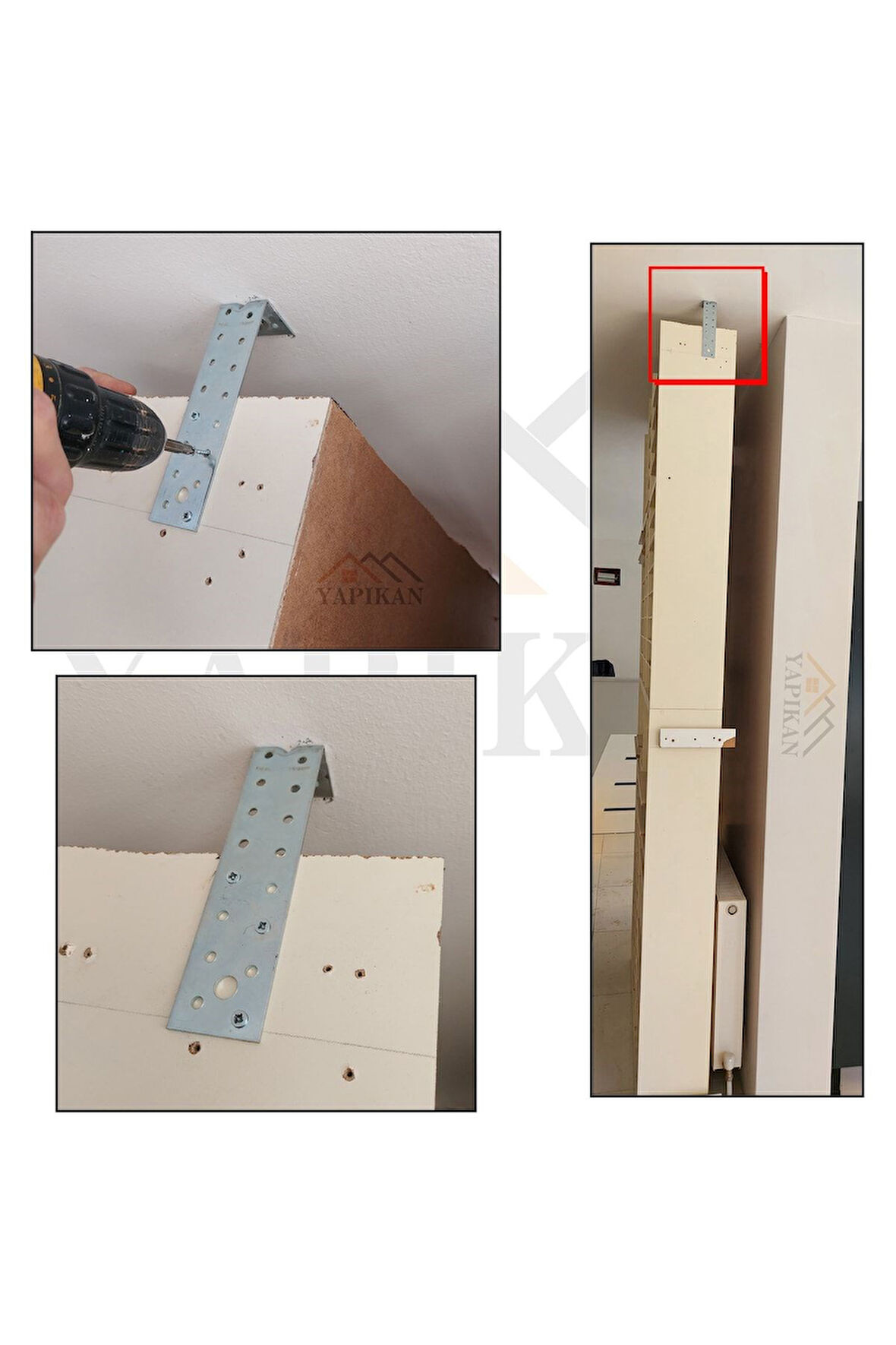 3 Ad L Demir Gönye Köşebent 2x40x40x160mm - Deprem Mobilya Dolap Sabitleme Köşe Birleştirme Aparatı