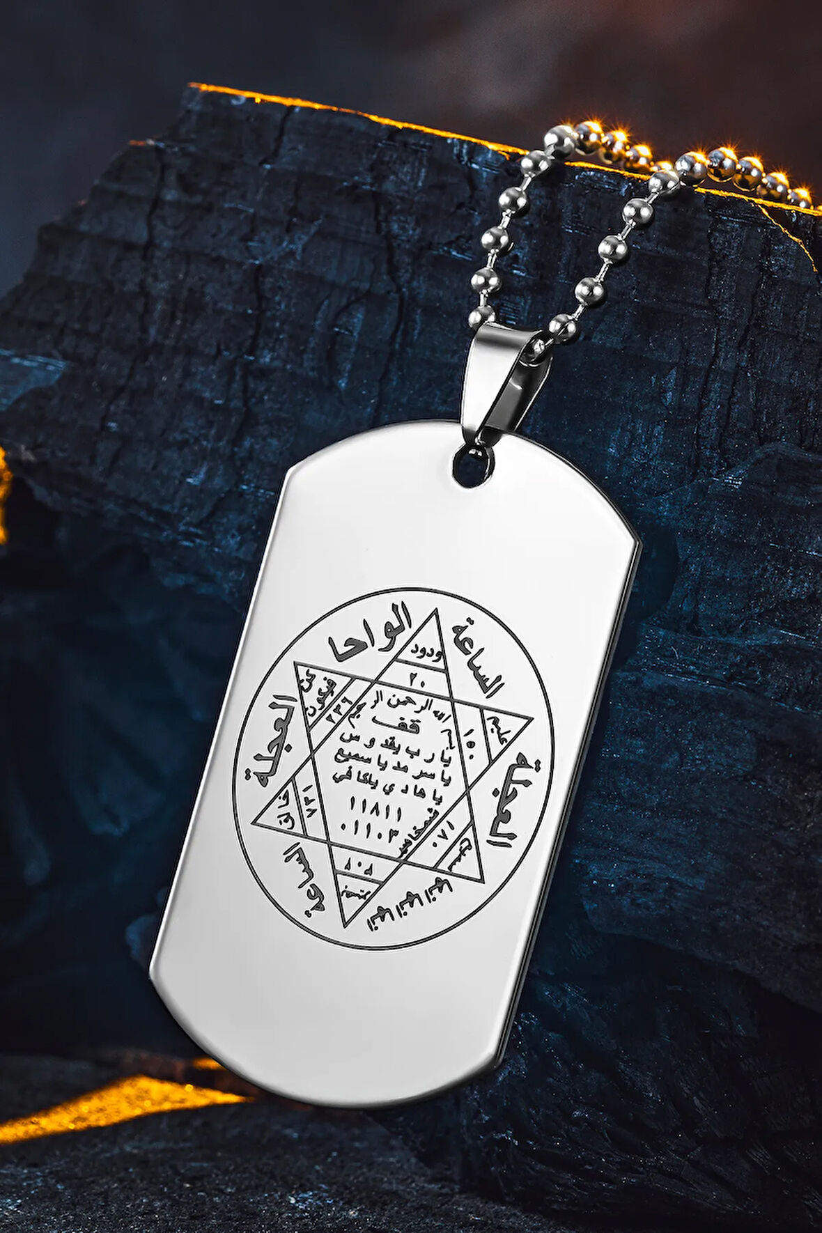 Solomark Steel Hz. Süleyman Mühürlü Erkek Çelik Kolye Top Zincir Kararmaz 2 mm