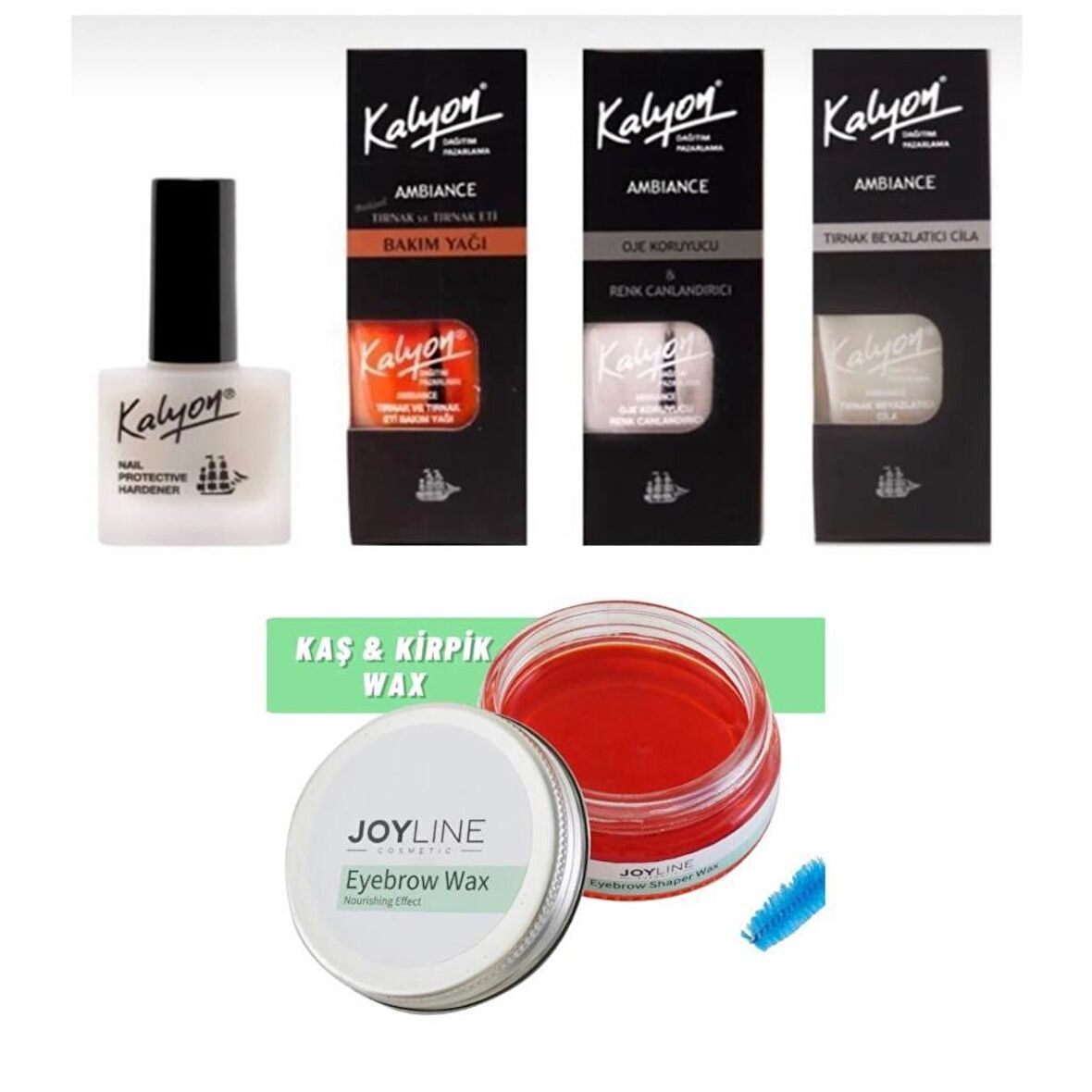 Kalyon Sertleştirici Bakım Yağı Koruyucu Beyazlatıcı 4 Lü Set+joy line Kaş Şekillendirici Ve Sabitleyici Wax 50ml
