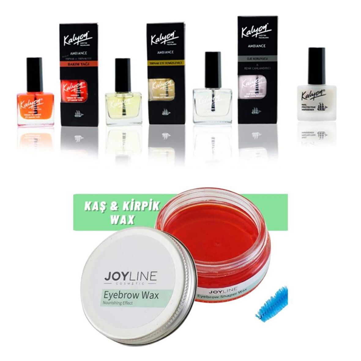 Kalyon Sertleştirici Bakım Yağı Et temizleyici Koruyucu Beyazlatıcı 4 Lü Set+joy line Kaş Şekillendirici Ve Sabitleyici Wax 50ml