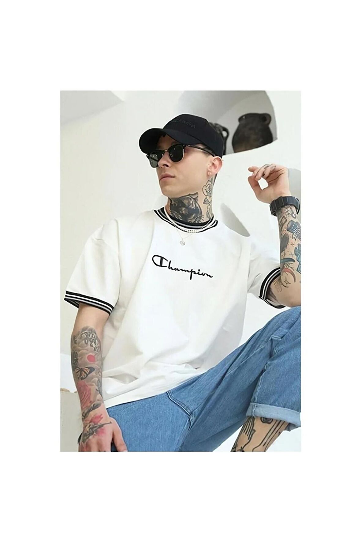 Unisex Yeni Sezon Oversize Chmp Baskılı Detaylı Yazlık T-shirt