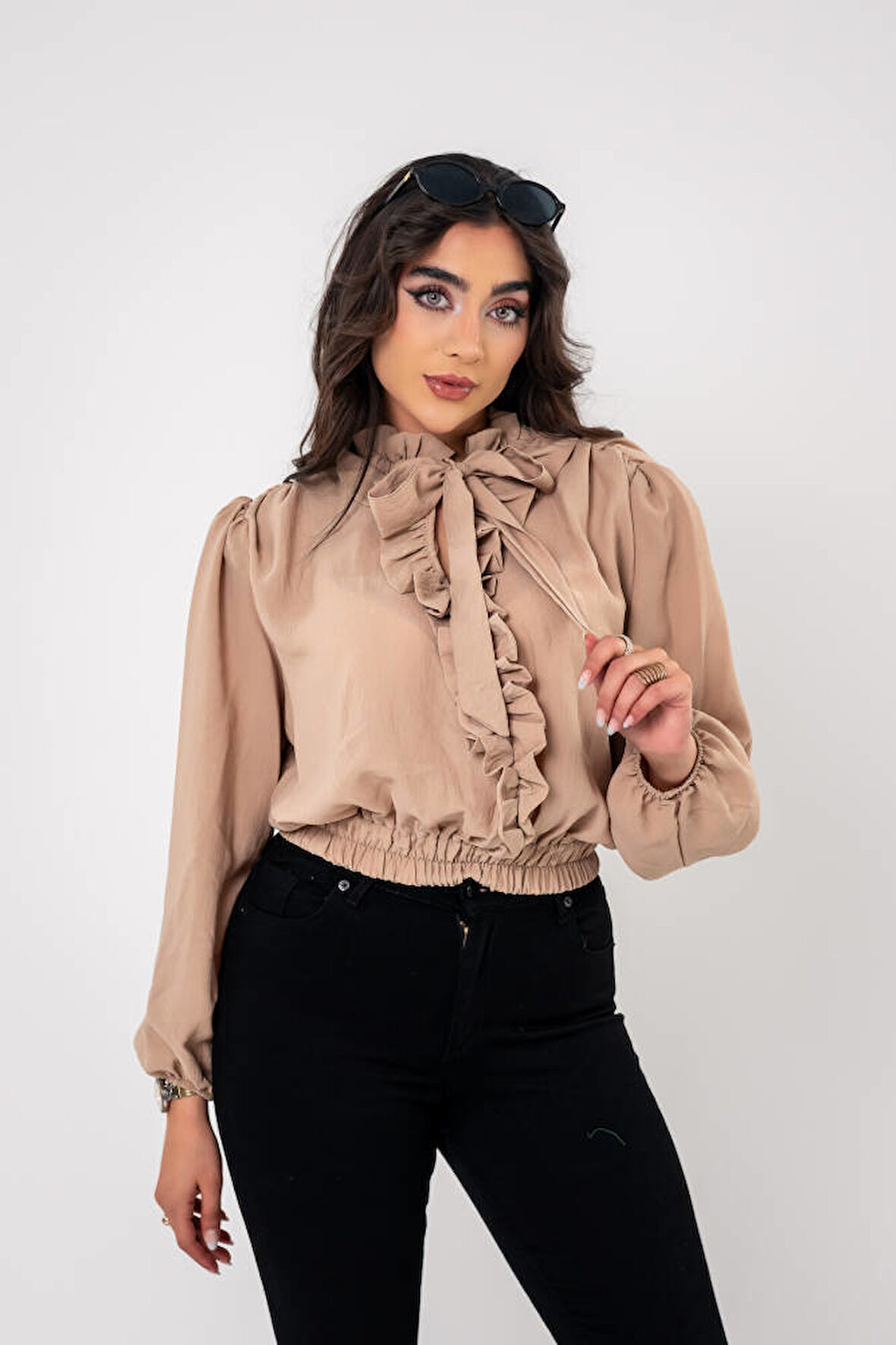 Kol Ve Bel Lastik Bağlama Detaylı Bluz BLZ630