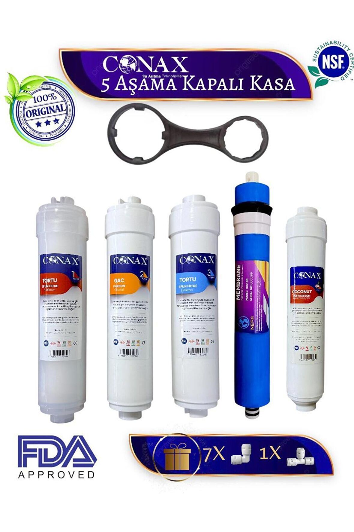 Su Arıtma Filtre Seti 5 Aşamalı, Benc Membran Tüm Kapalı Kasalar Için Inline Set