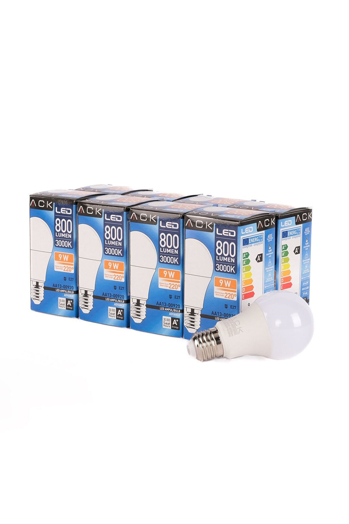 Ack 9W LED Ampul 3000K Günışığı E27 8'li EKO PAKET