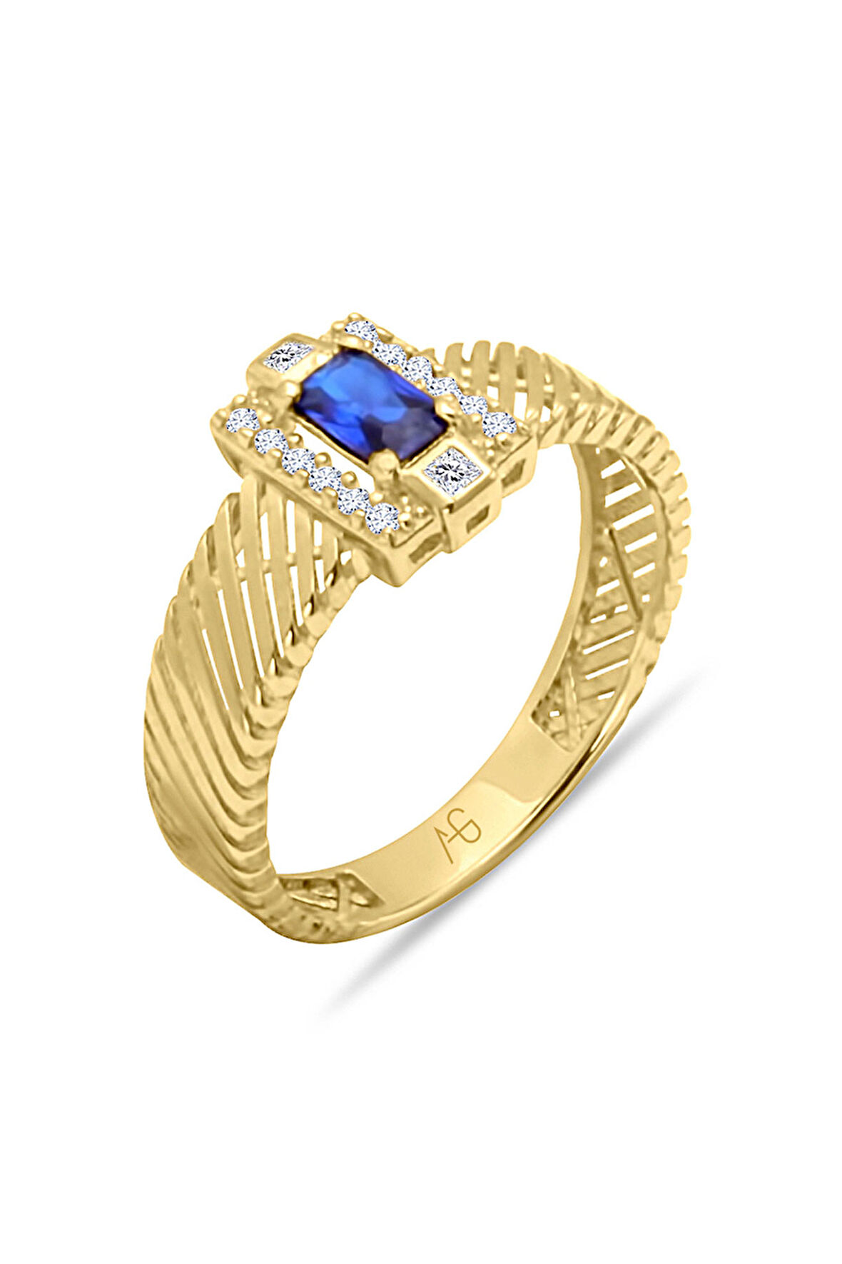 Zirkon Safir Taşlı Altın Yüzük