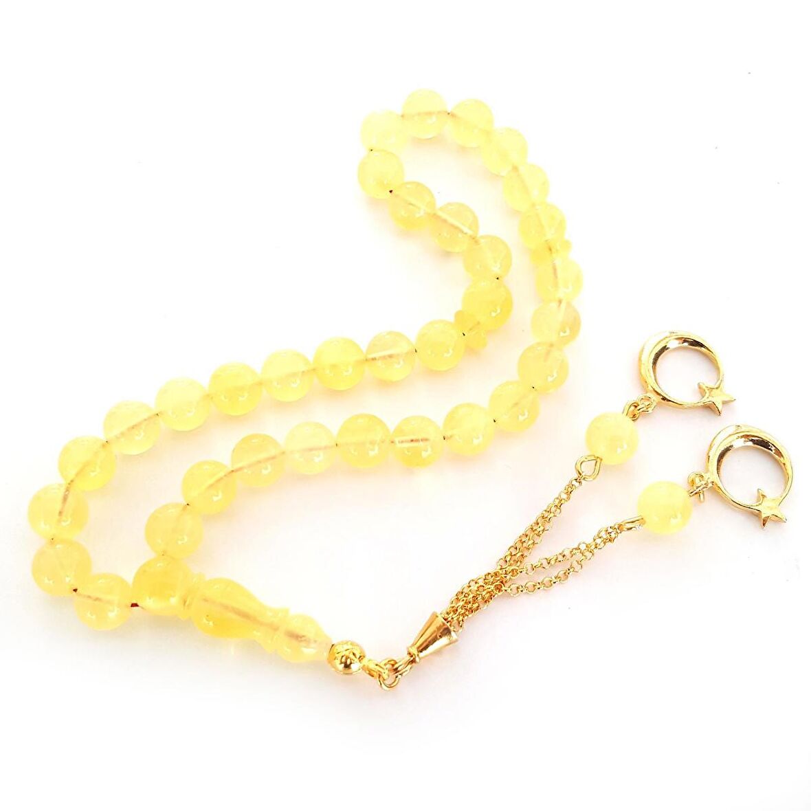 Pigado 925 Ayar Gümüş Püsküllü Damla Kehribar Tesbih