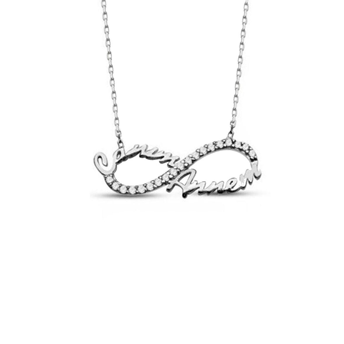 Gümüş Zirkon Taşlı Canım Annem Sonsuzluk Kolye Anneler Günü Özel
