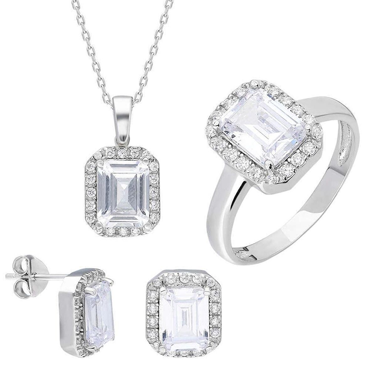 Starlight Diamond Montür Baget Taşlı Gümüş 3'lü Takı Seti