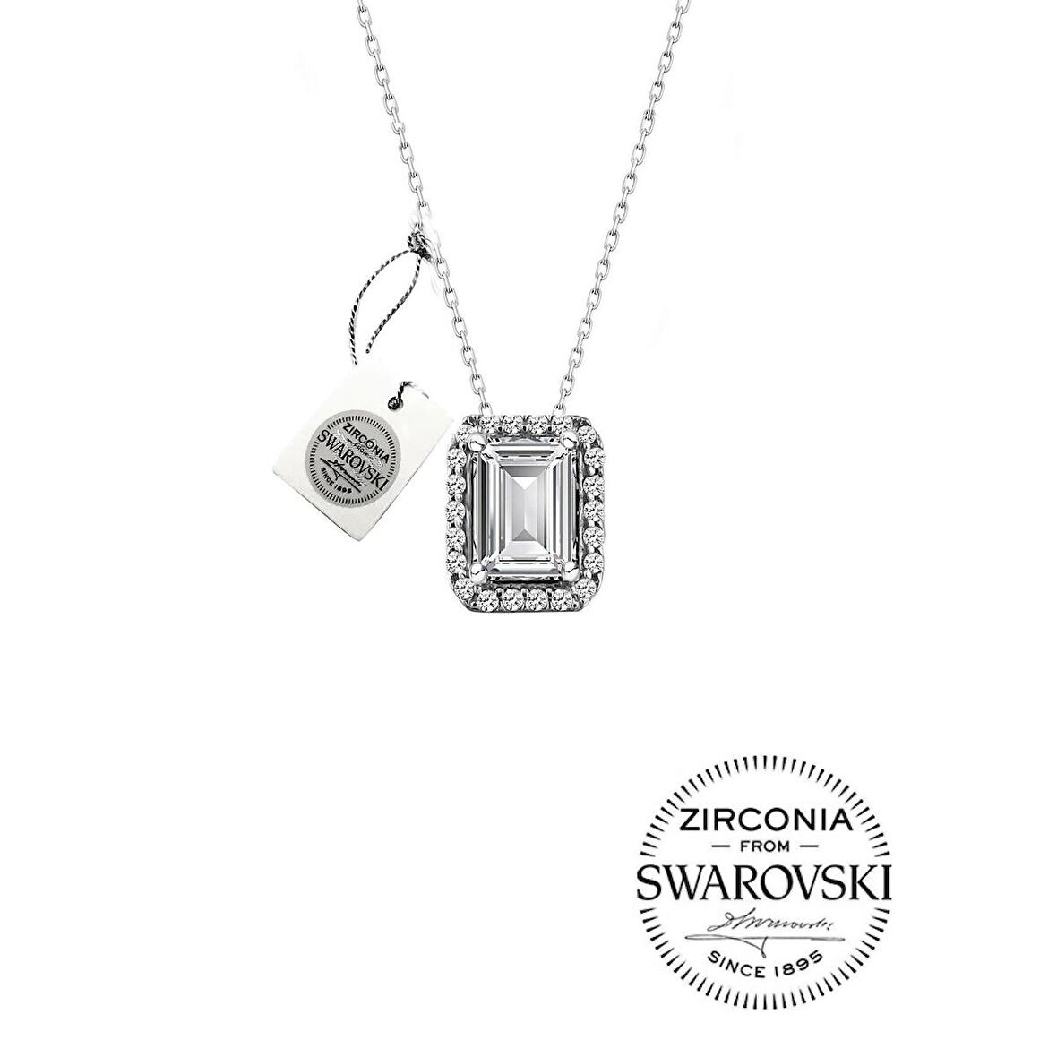 Gümüş Swarovski Baget Pırlanta Modeli Kolye