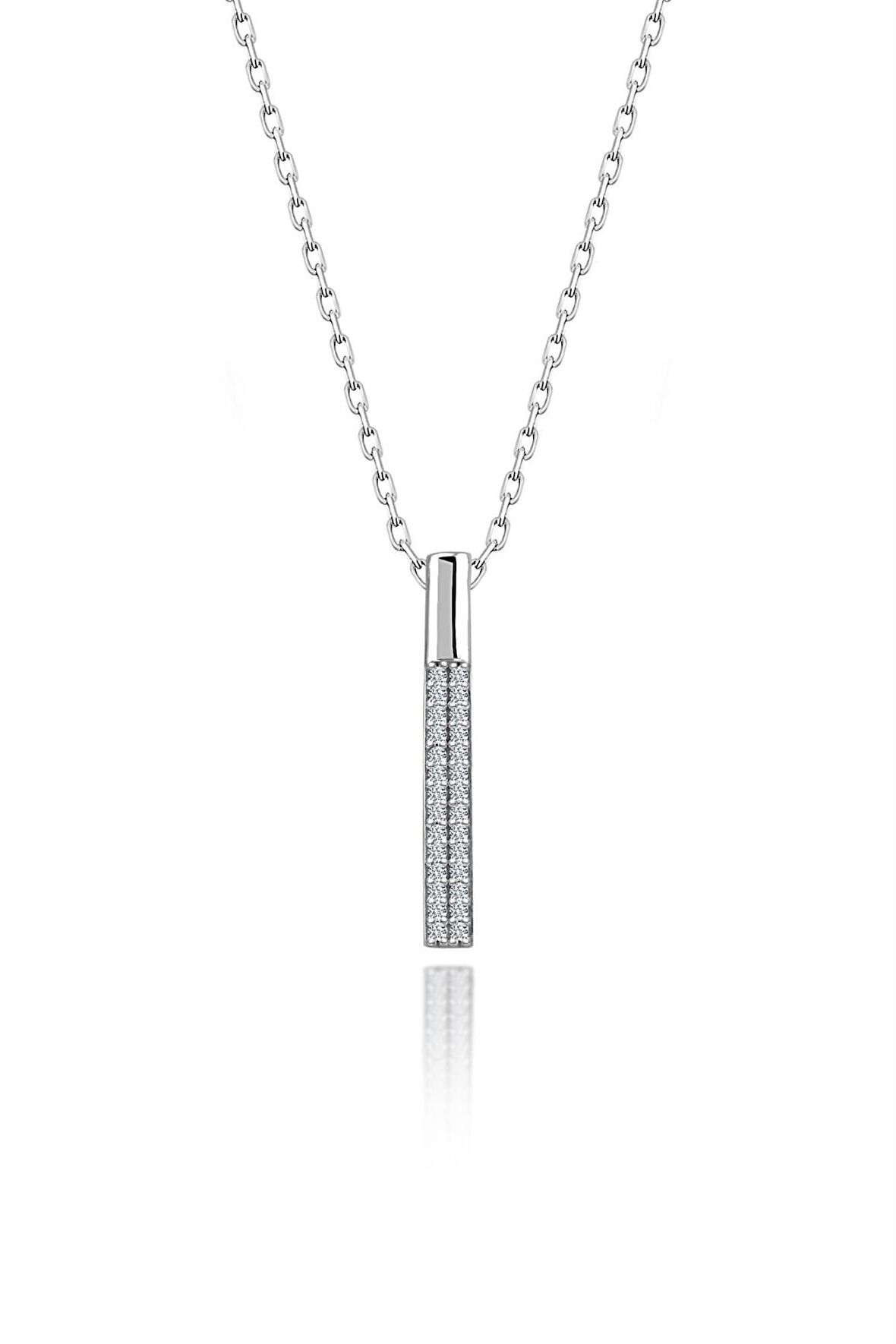 925 Ayar Gümüş Çubuk Swarovski Taşlı Kolye Sertifikalı Qr Kodlu