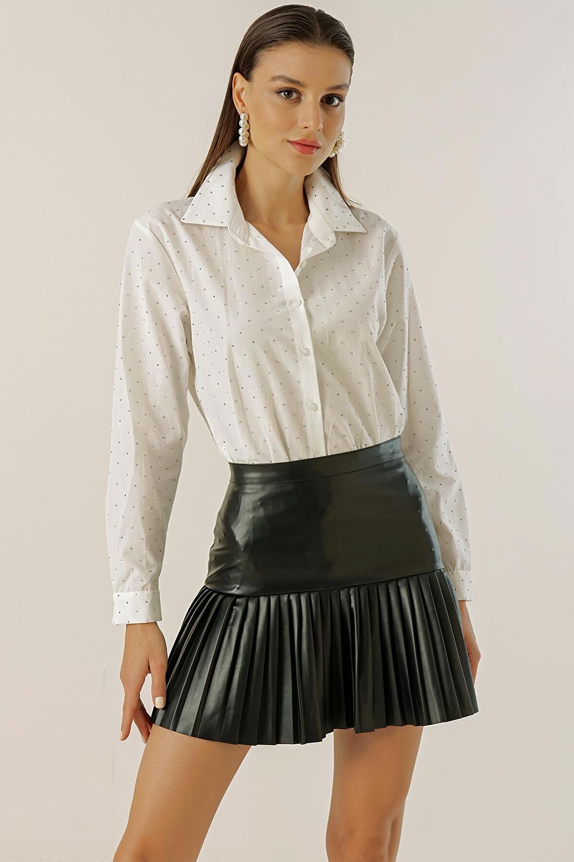 Mini Zımbalı Uzun Kollu Koton Gömlek