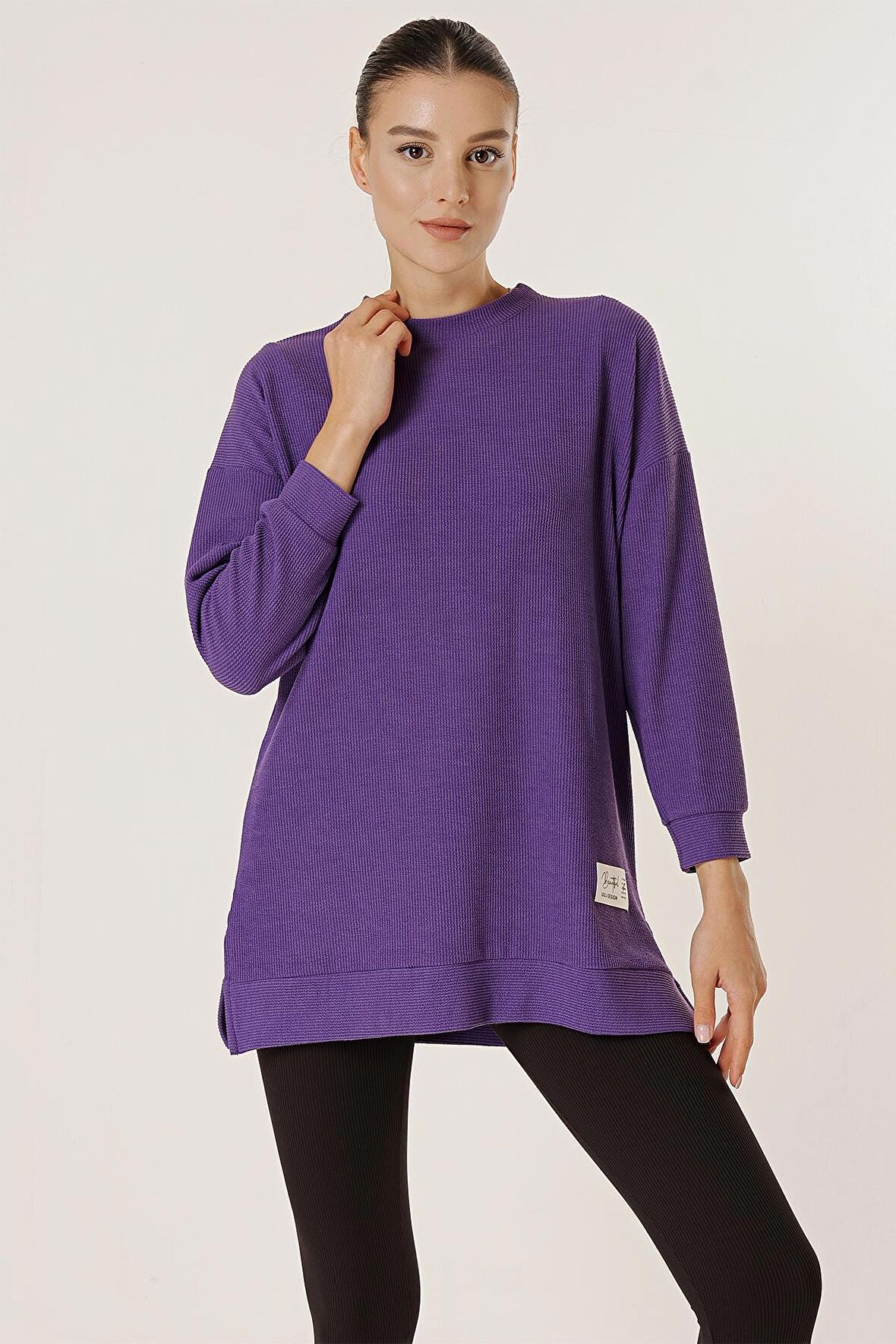 Yanları Yırtmaçlı Örme Tunik Bluz