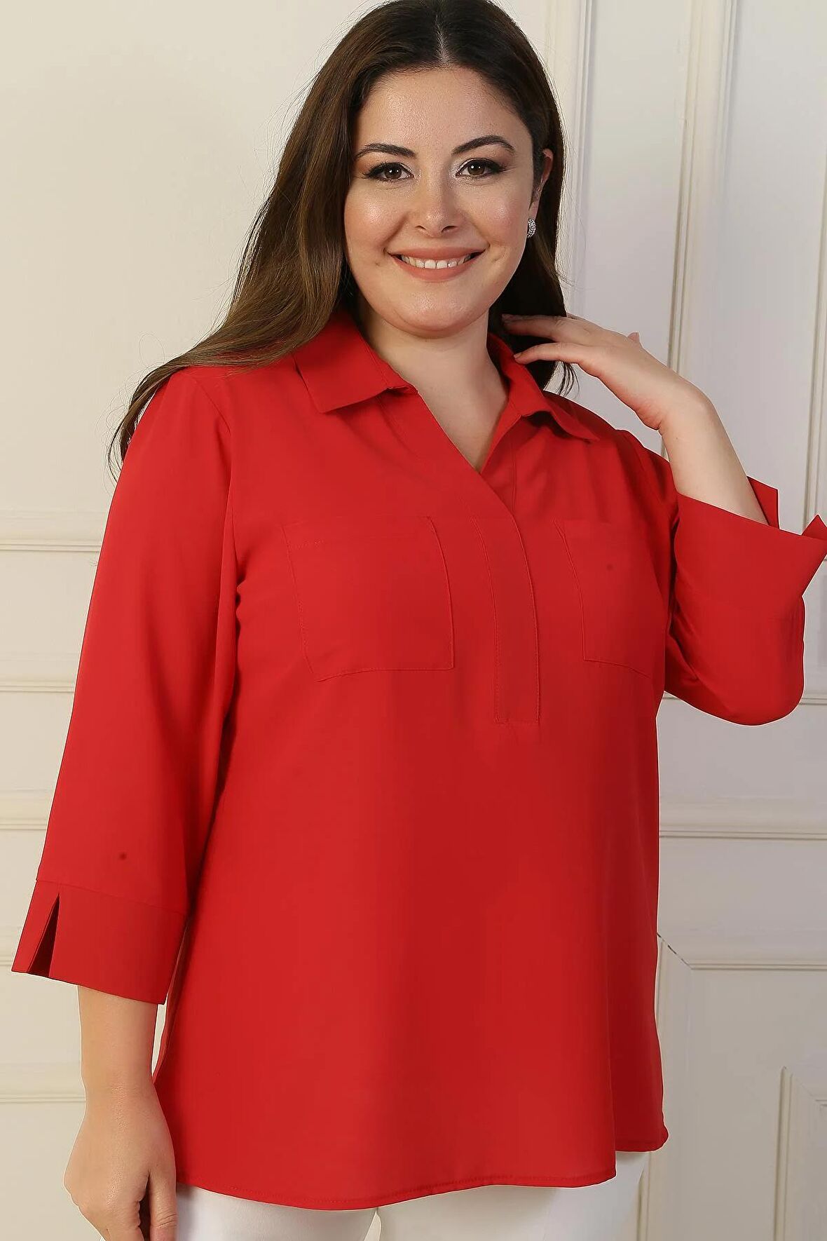 Polo Yaka Cepli Çeyrek Kol B.B. Bluz