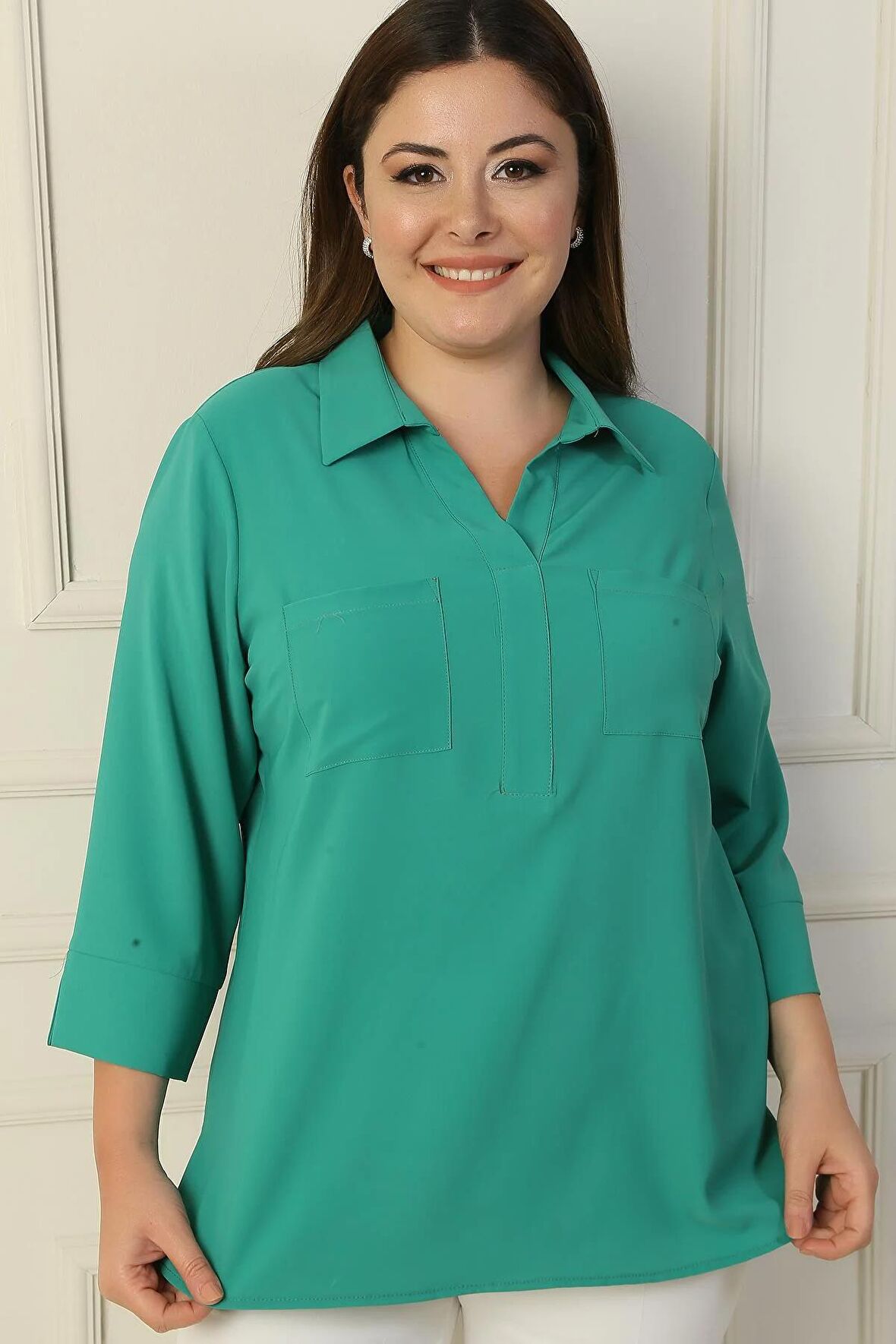 Polo Yaka Cepli Çeyrek Kol B.B. Bluz