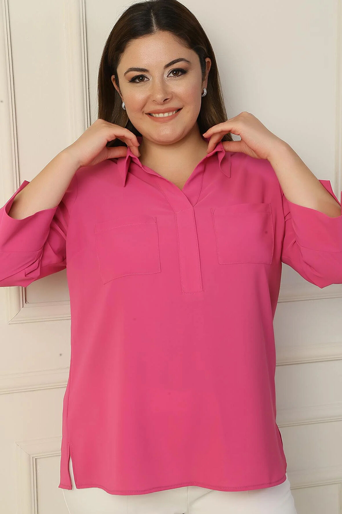 Polo Yaka Cepli Çeyrek Kol B.B. Bluz