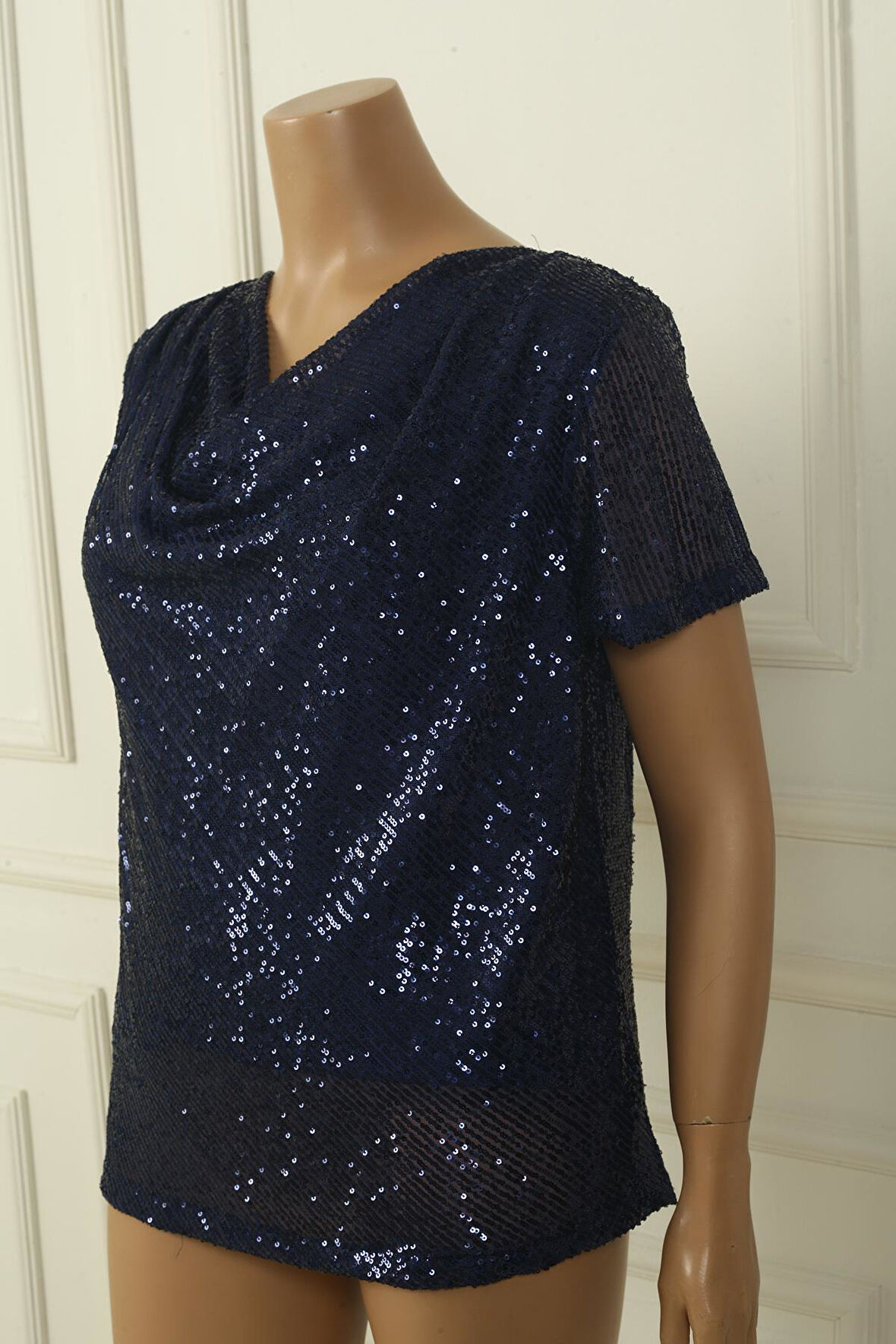 Kadın Degaje Yaka Astarlı Pulpayet Büyük Beden Bluz