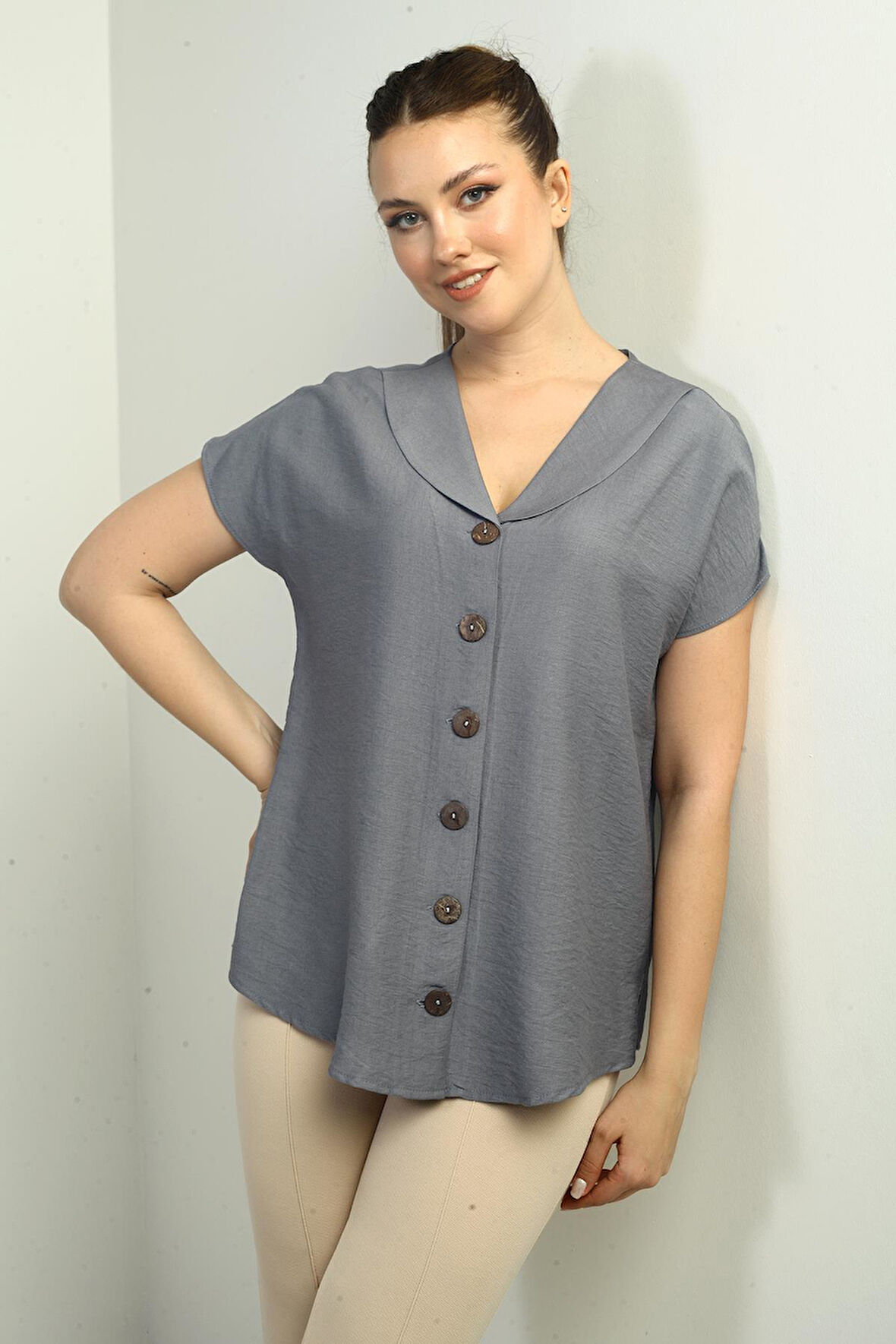 Kadın Şal Yaka Oversize Gömlek