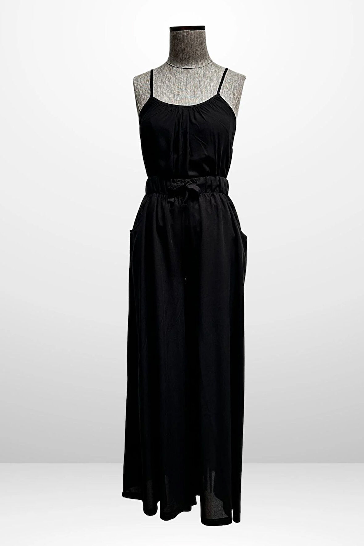 Kadın İp Askılı Bluz Beli Lastikli Cepli Palazzo Pantolon 2'li Takım