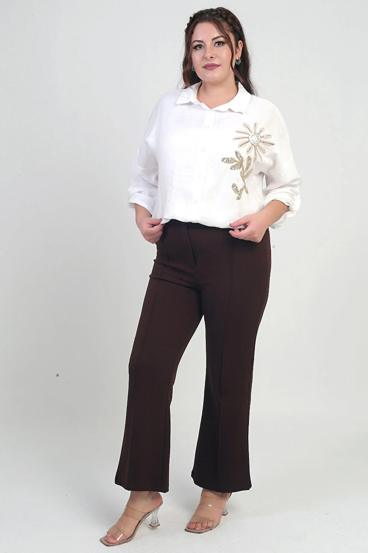 Kadın Beli Lastikli En Boy Likralı Örme Krep Çımalı Büyük Beden Palazzo Pantolon