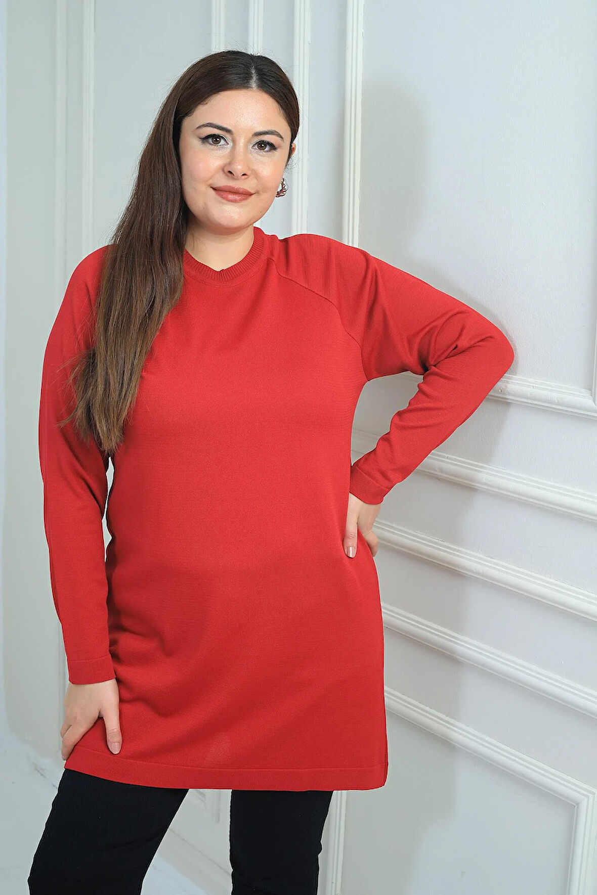 Kadın Büyük Beden Soğuk İplik Triko Tunik Bluz