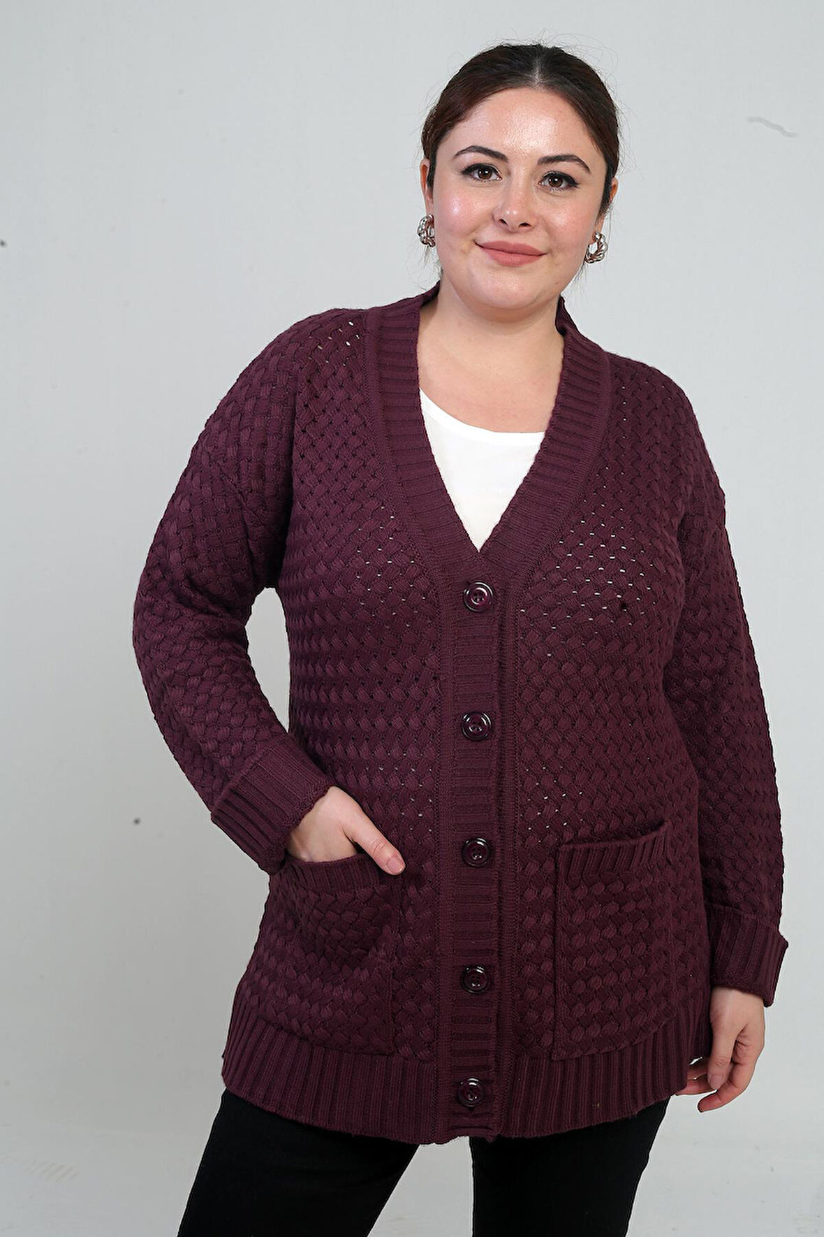 Kadın Sepet Örgü Model Cepli Tunik Hırka