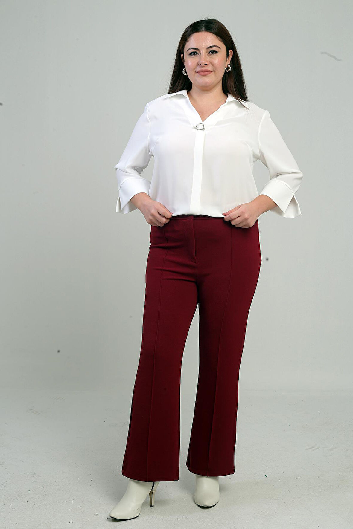 Kadın Beli Lastikli En Boy Likralı Örme Krep Çımalı Büyük Beden Palazzo Pantolon