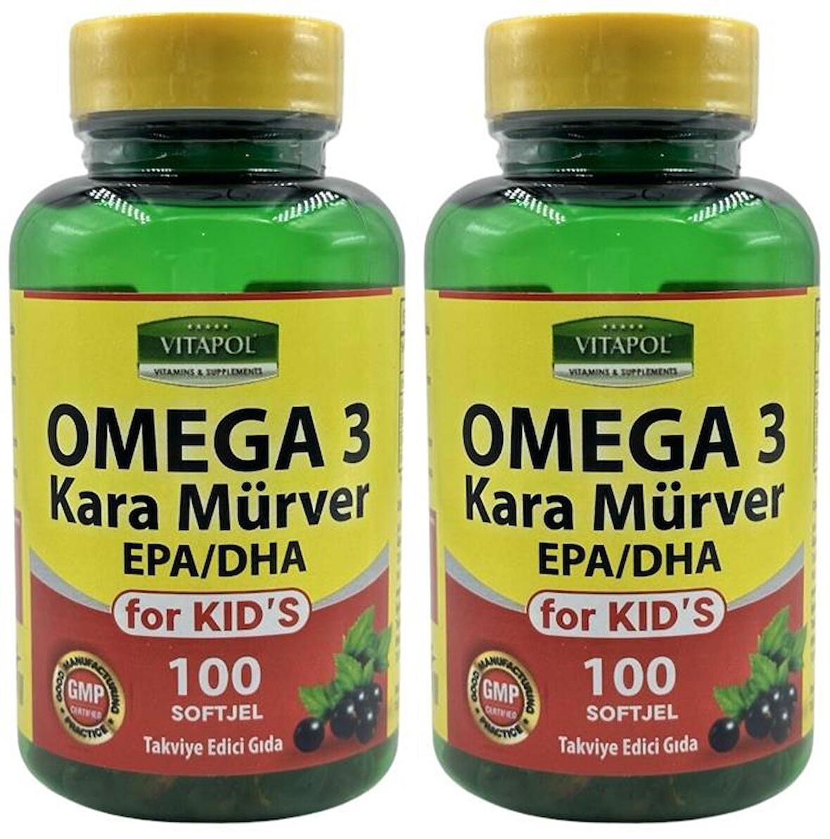 Vitapol Omega 3 Çocuk Balık Yağı Kara Mürver 2x100 Softgel For Kid's Çocuklar İçin