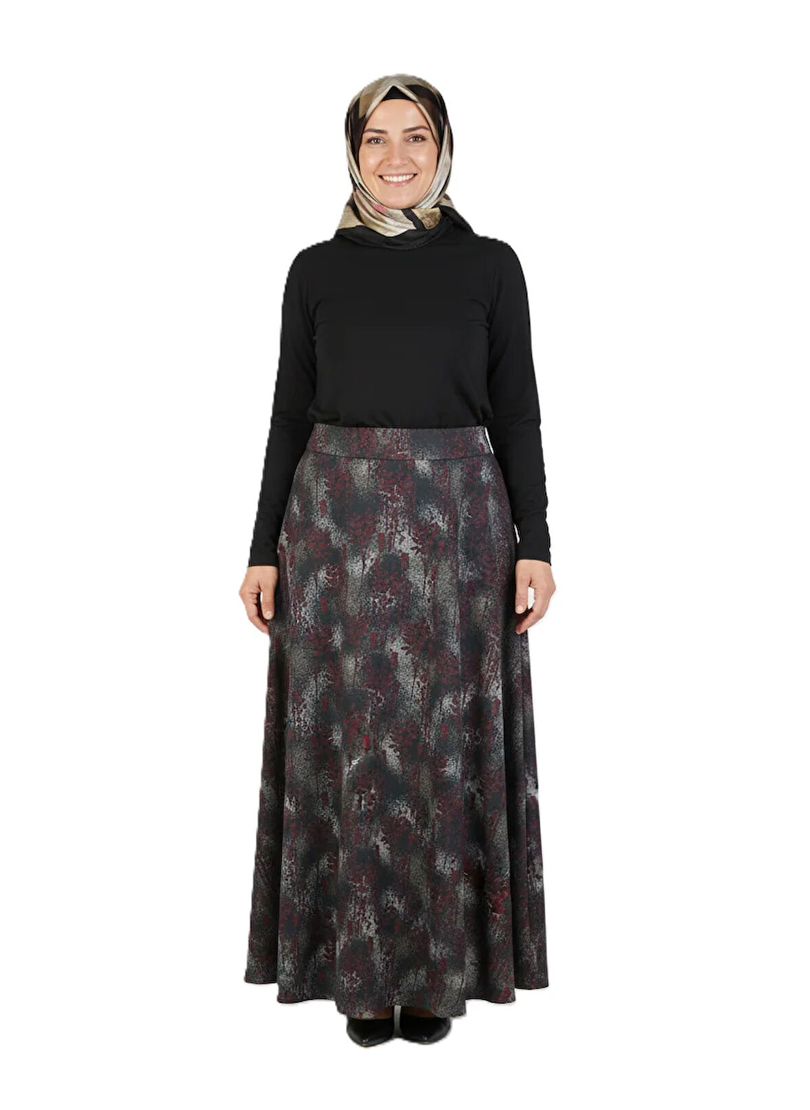 Oppland Kadın Anne Çan Etek Soft Dokulu iç Göstermez Zahmetsiz Desenli Dökümlü Tam Kalıp