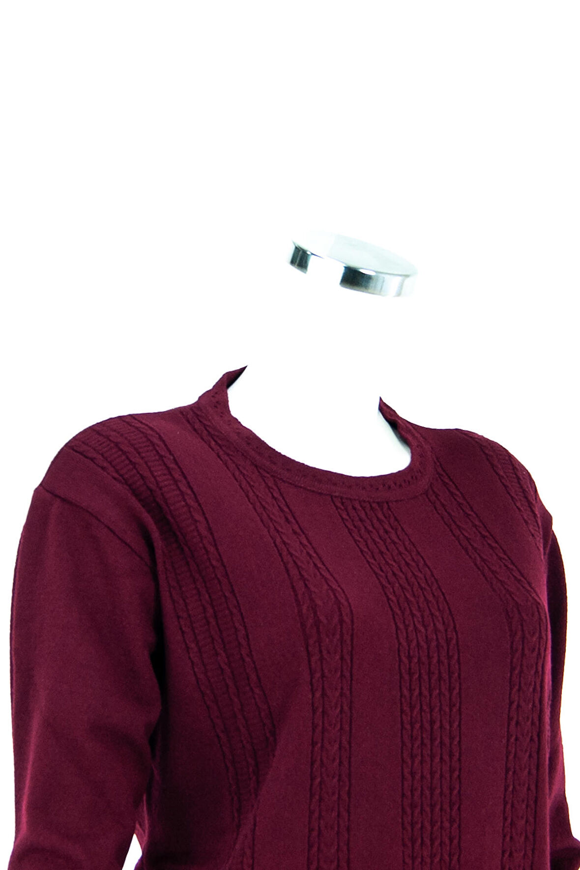 Oppland Kadın Bordo Kışlık Normal Kesim Likralı Pamuklu Kardelen Dokuma Anne Kazak