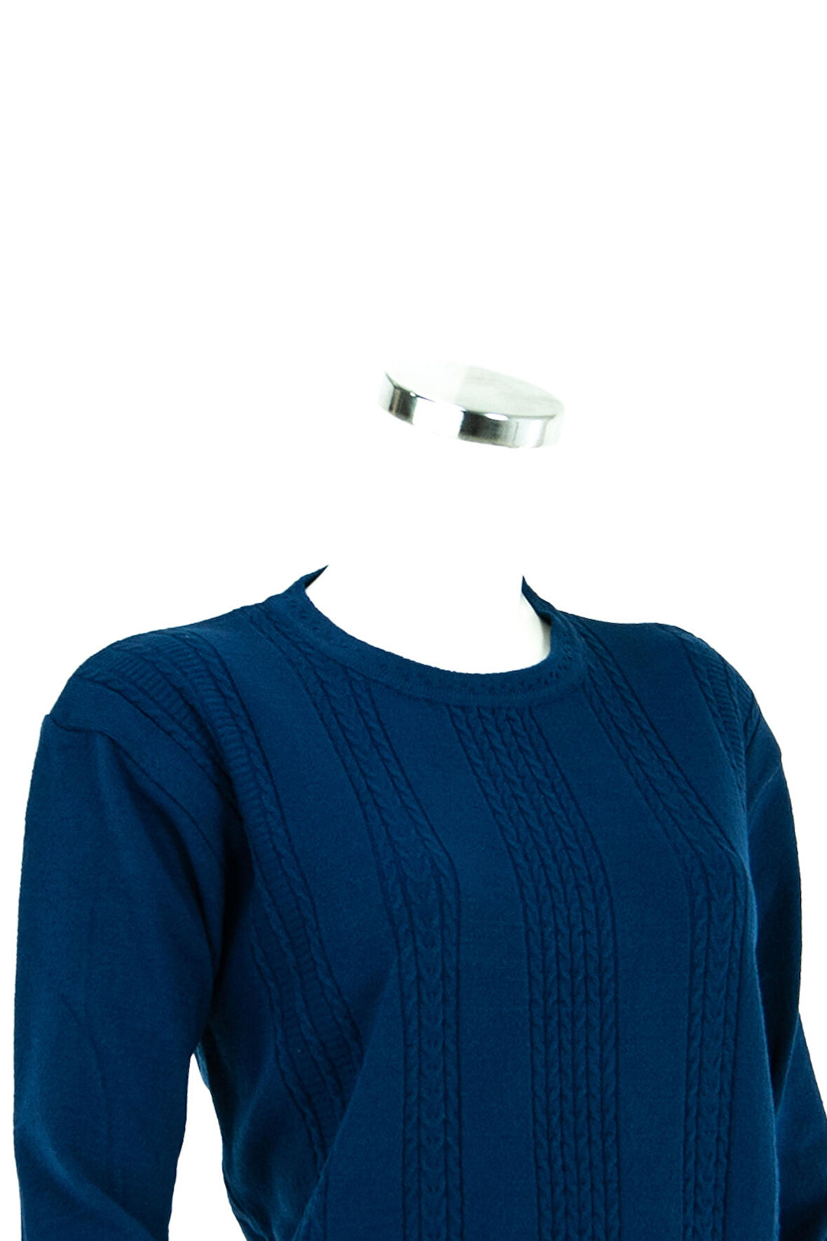 Oppland Kadın Parlement Mavi Kışlık Normal Kesim Likralı Pamuklu Kardelen Dokuma Anne Kazak