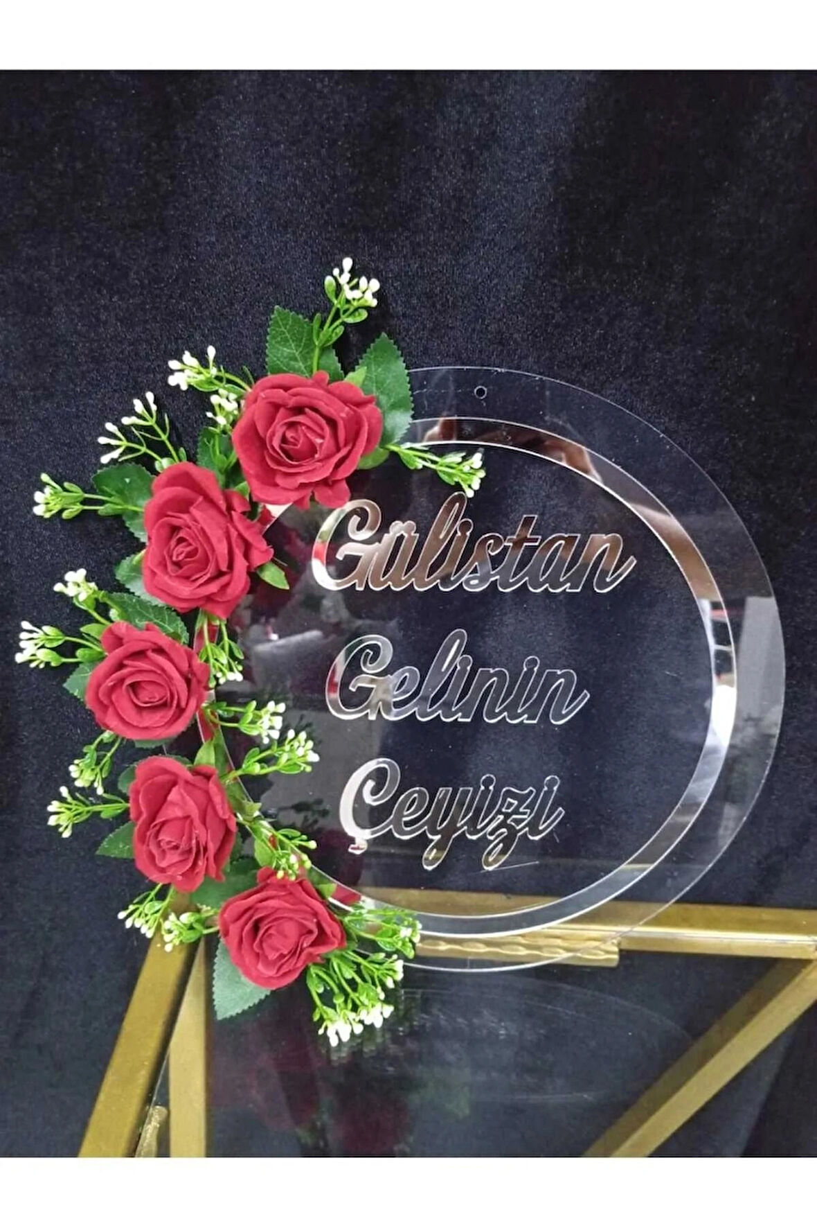  Şeffaf Pleksi İsme Özel Güllü Kapı Süsü Duvar Dekoru
