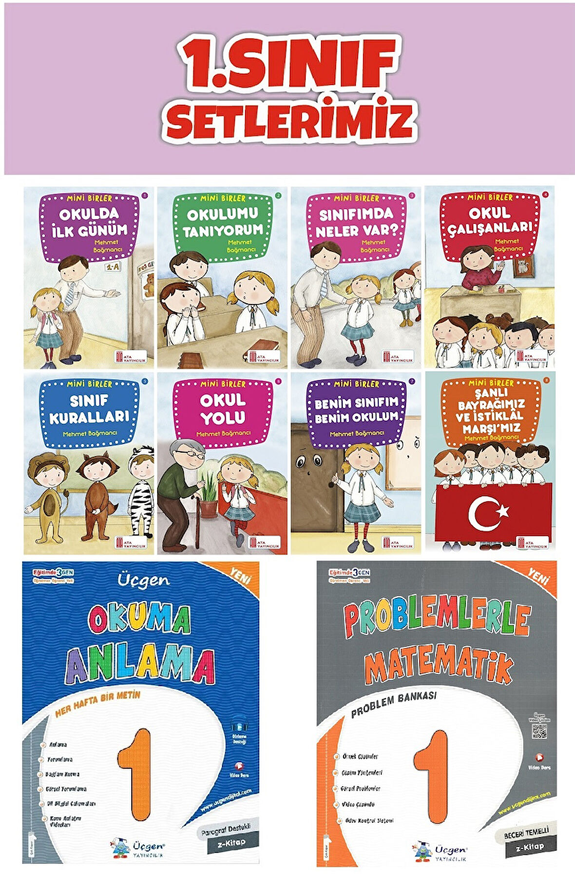 Üçgen 1.Sınıf 2.Dönem Problemlerle Matematik-Okuma Anlama-8 li Hikaye Seti