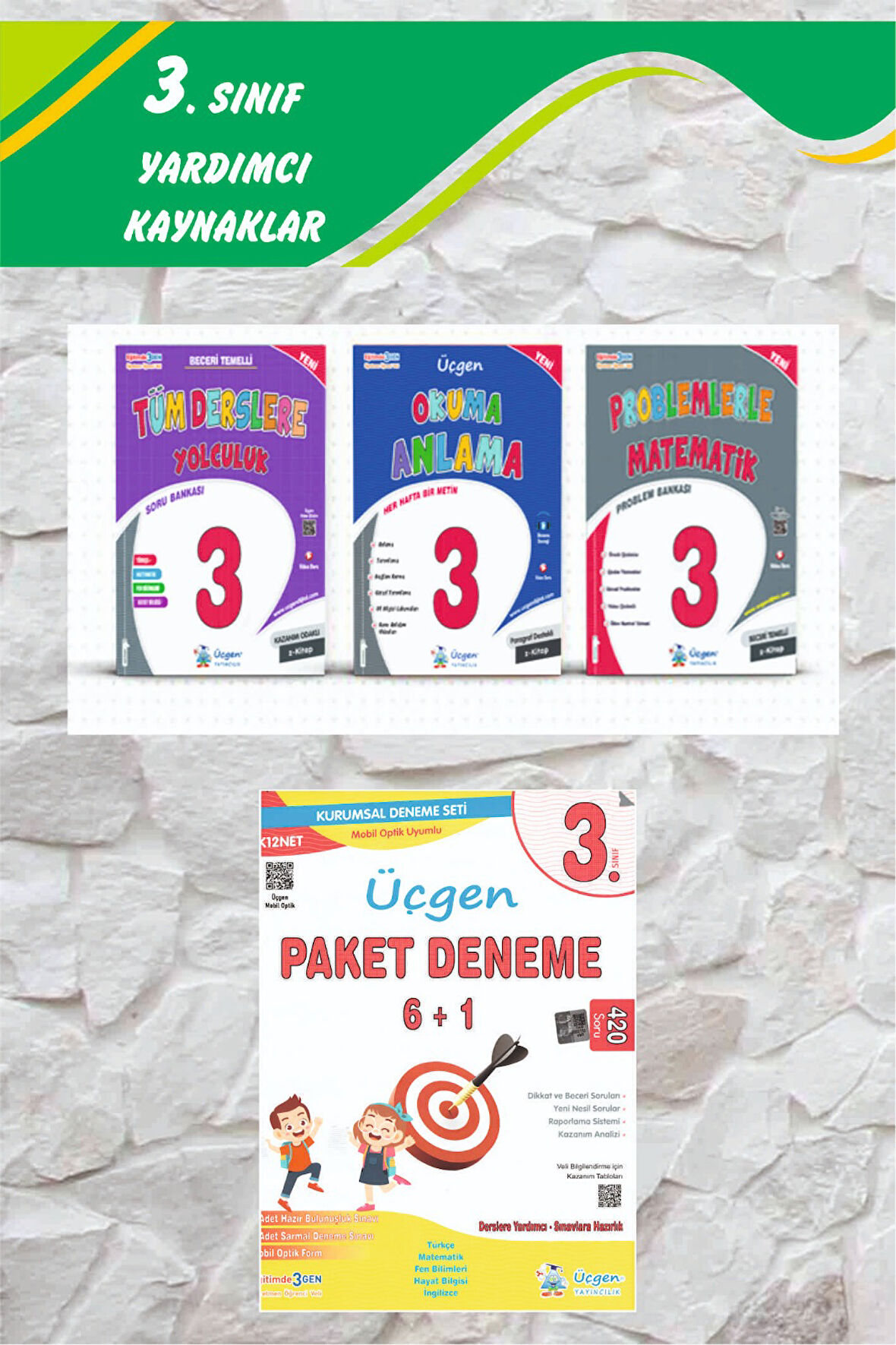 Üçgen 3.Sınıf Tüm Derslere Yolculuk+Problemlerle Matematik+ Okuma Anlama + Paket Deneme 6+1 -2024