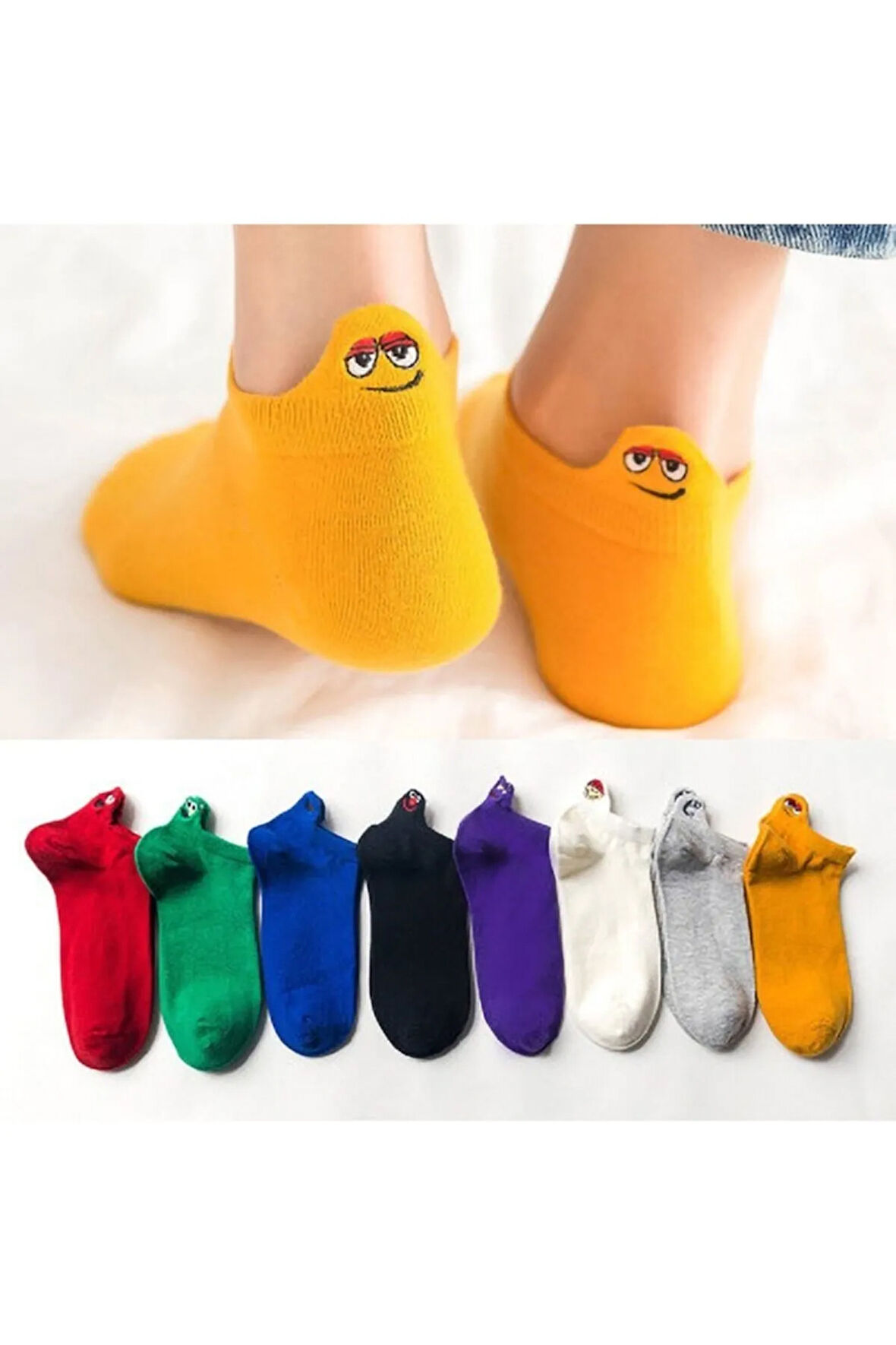 Unisex Renkli Emojili Nakışlı Işlemeli Çorap 8 Li